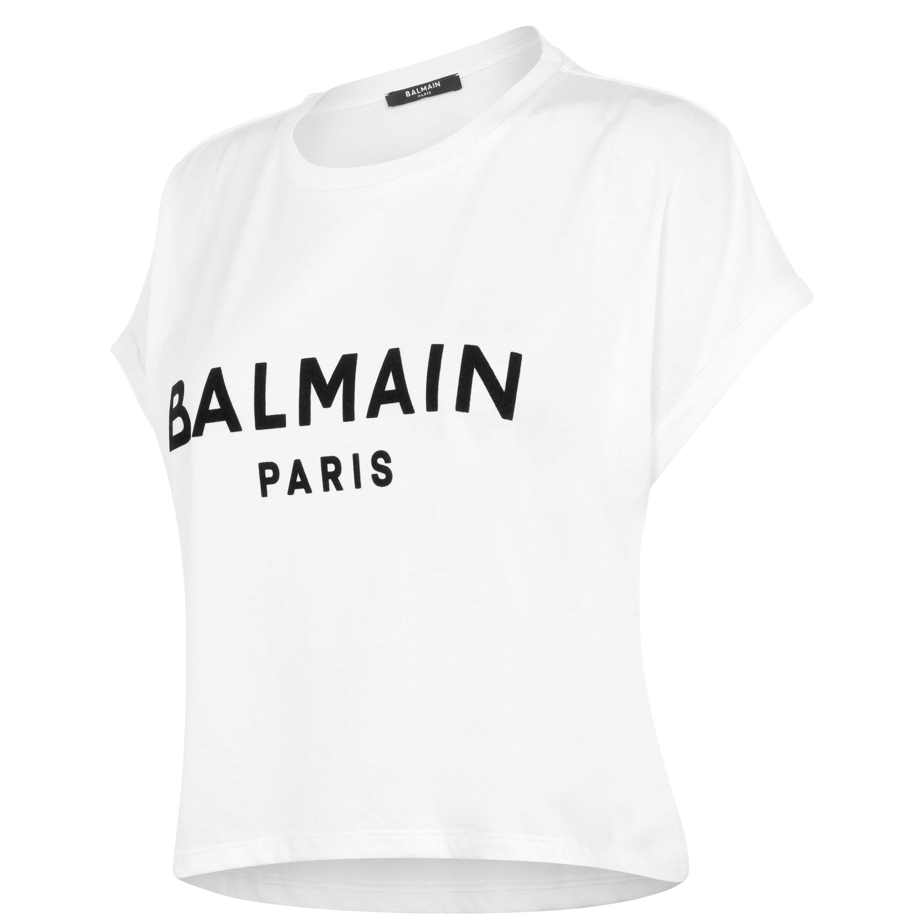 Blanc/Noir GAB - Balmain - Cropped Logo T Shirt - 7