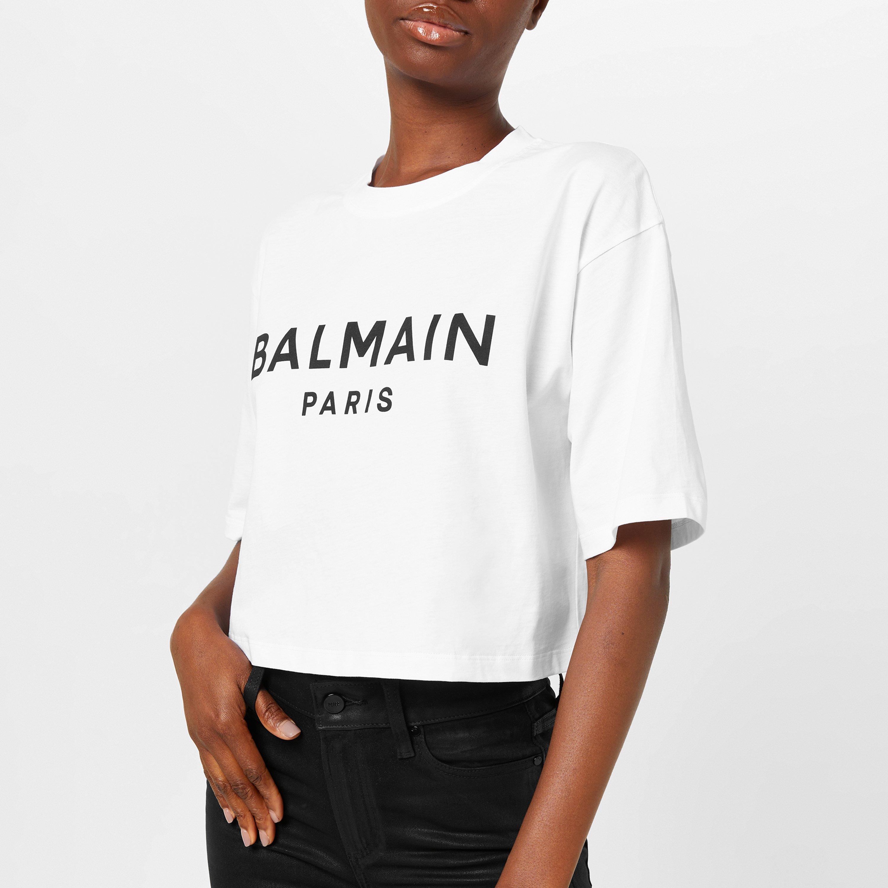 Blanc/Noir GAB - Balmain - Cropped Logo T Shirt - 3