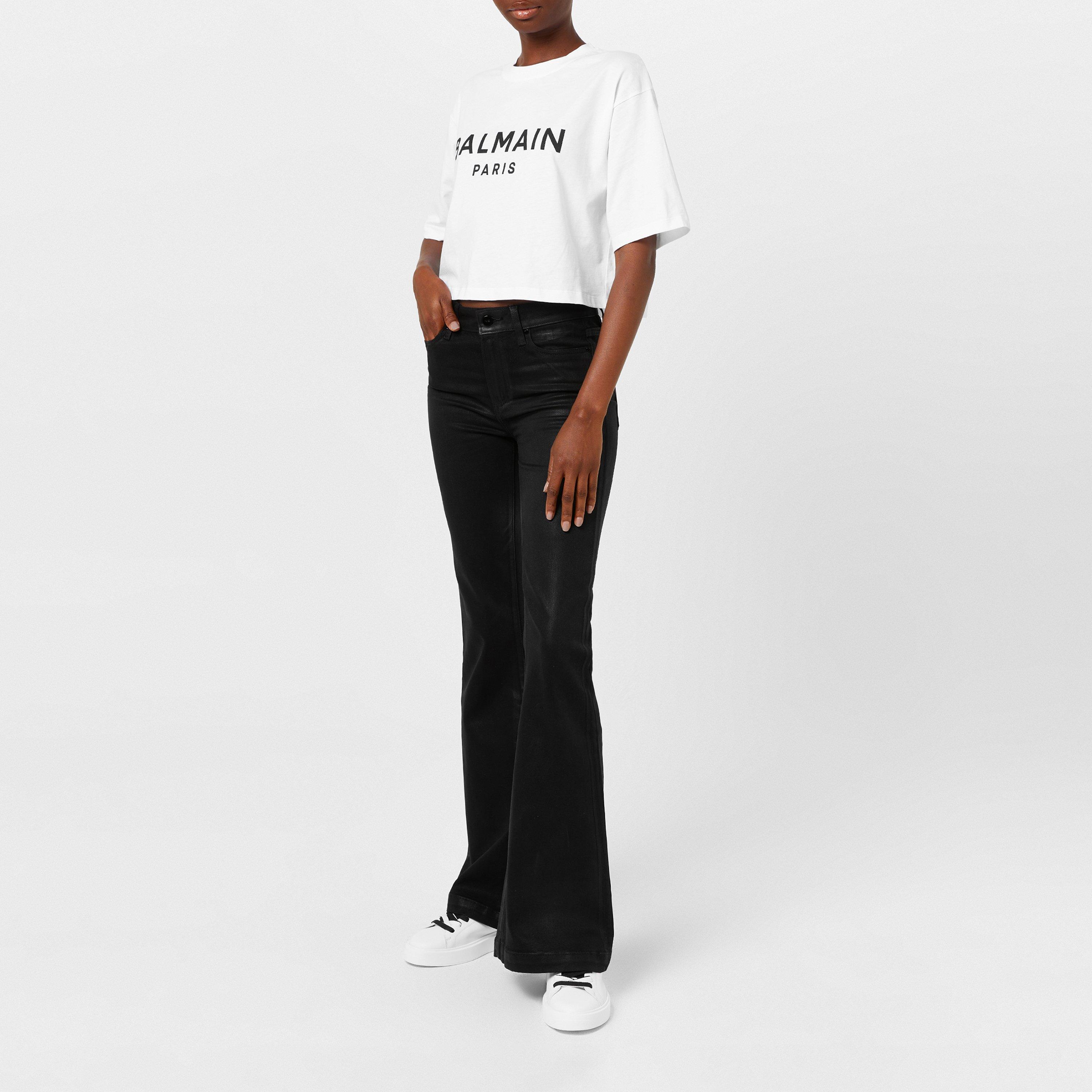 Blanc/Noir GAB - Balmain - Cropped Logo T Shirt - 4