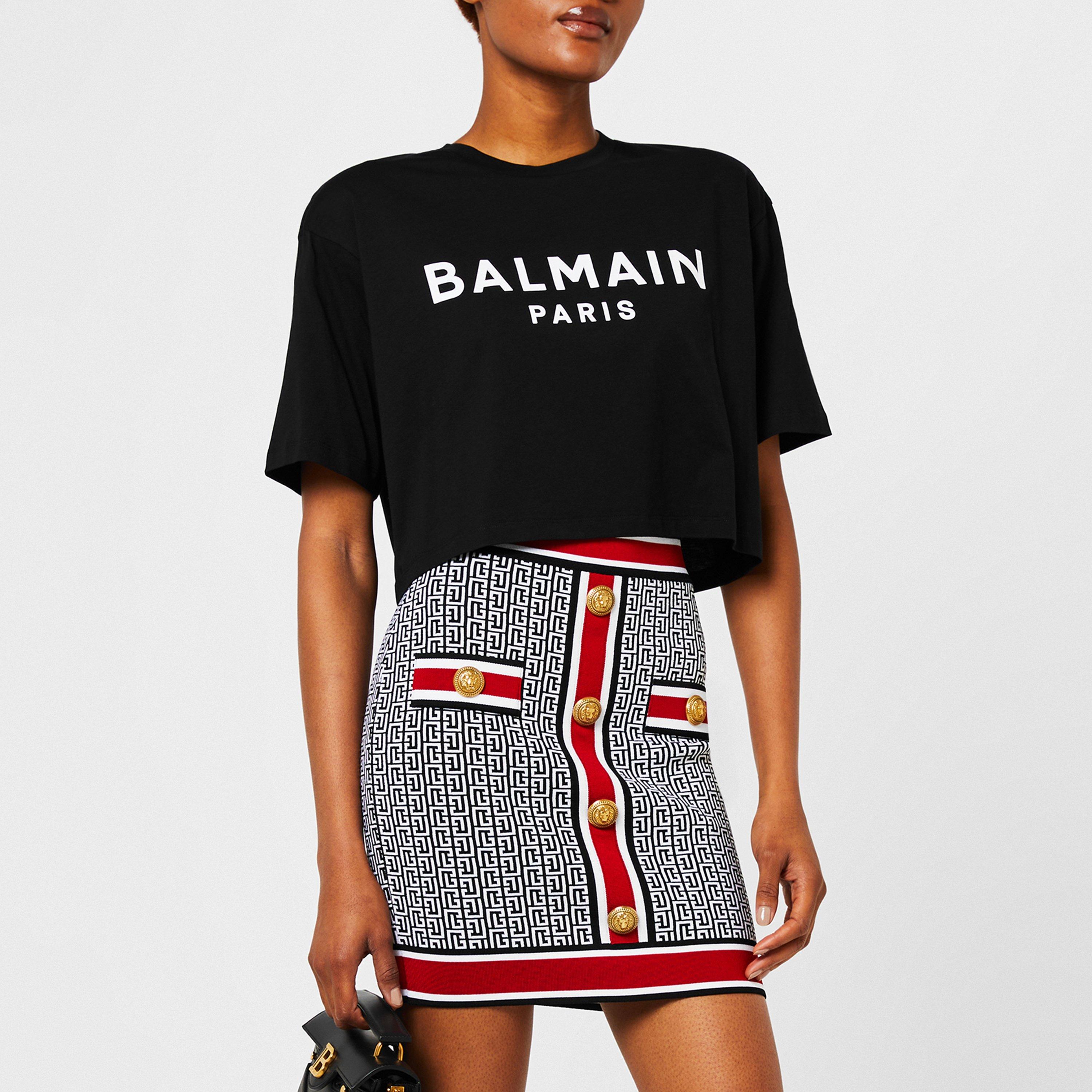 Noir/Blan EAB - Balmain - Cropped Logo T Shirt - 1