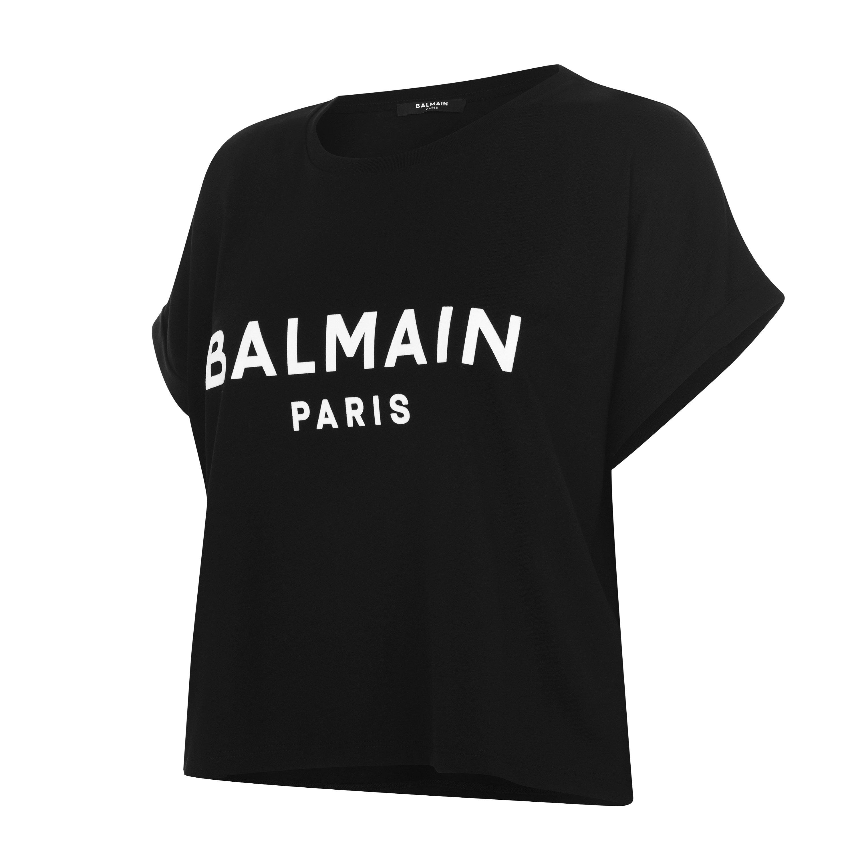 Noir/Blan EAB - Balmain - Cropped Logo T Shirt - 8