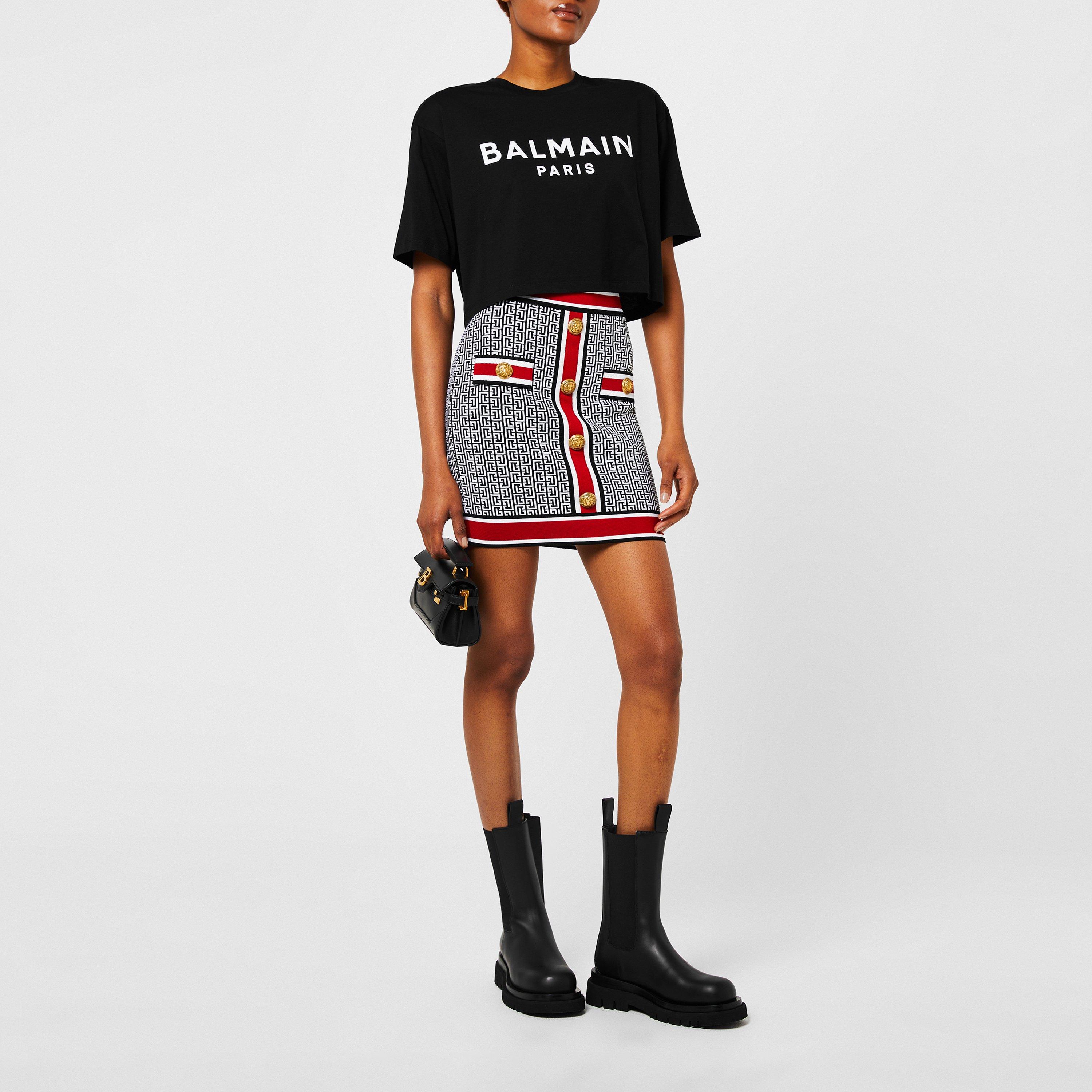 Noir/Blan EAB - Balmain - Cropped Logo T Shirt - 4