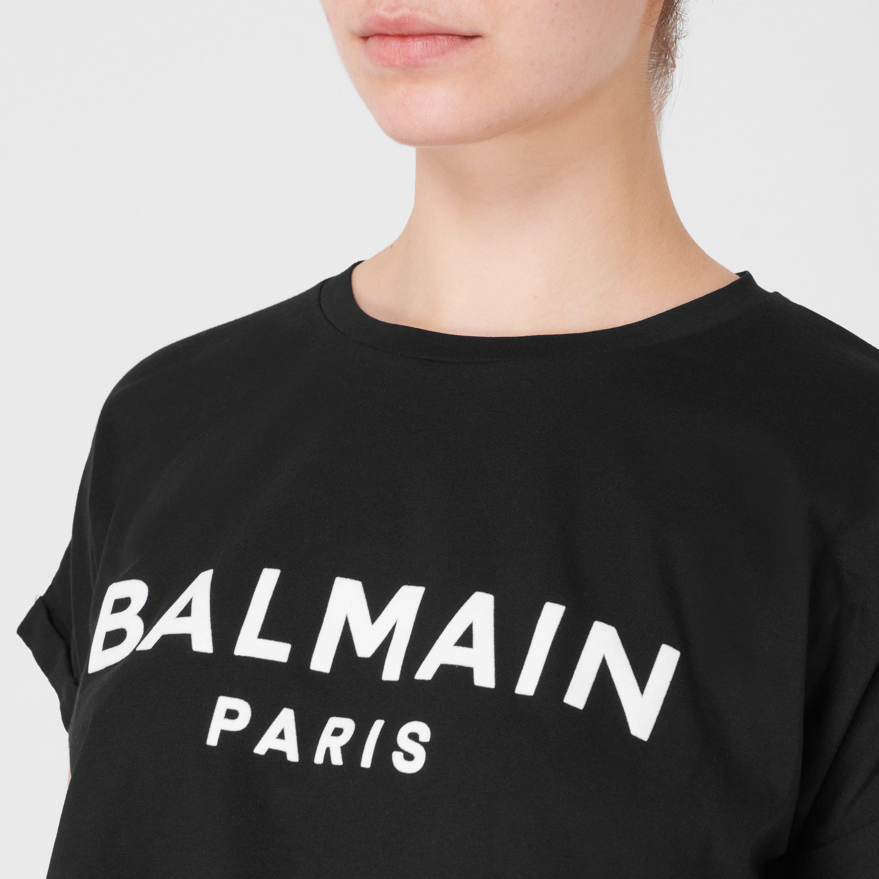 Noir/Blan EAB - Balmain - Cropped Logo T Shirt - 5