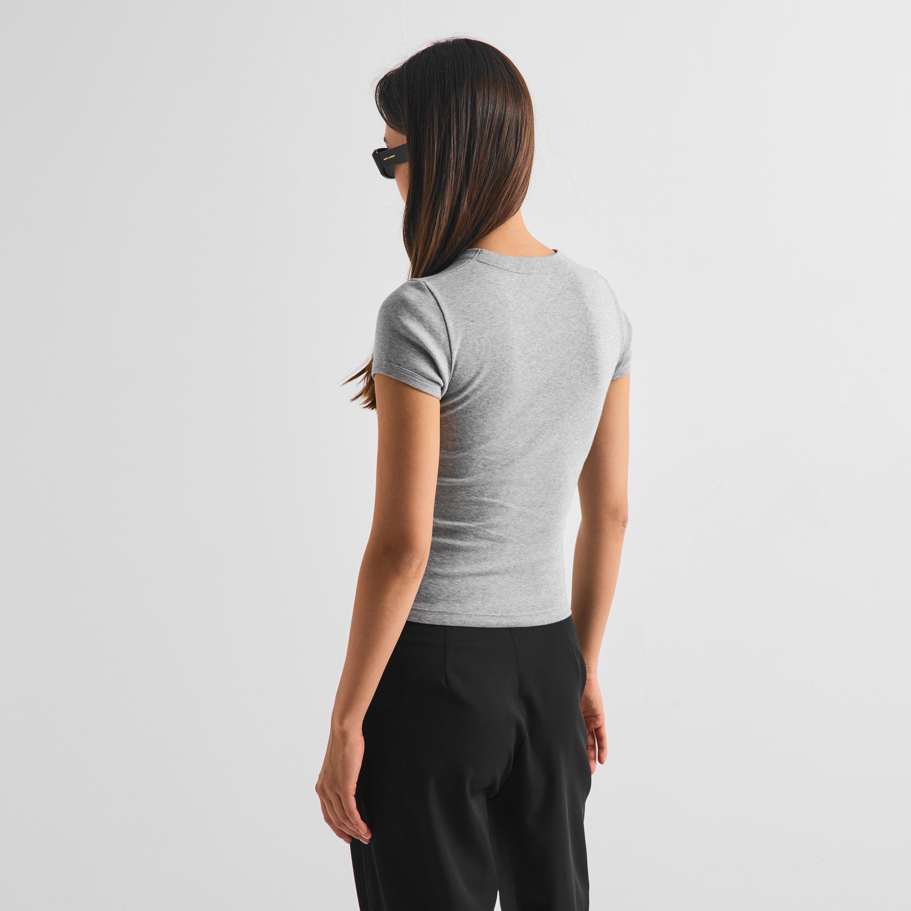 Gris Chine - Saint Laurent - Women's Cotton Short-Sleeve Crew-Neck T-Shirt - 4