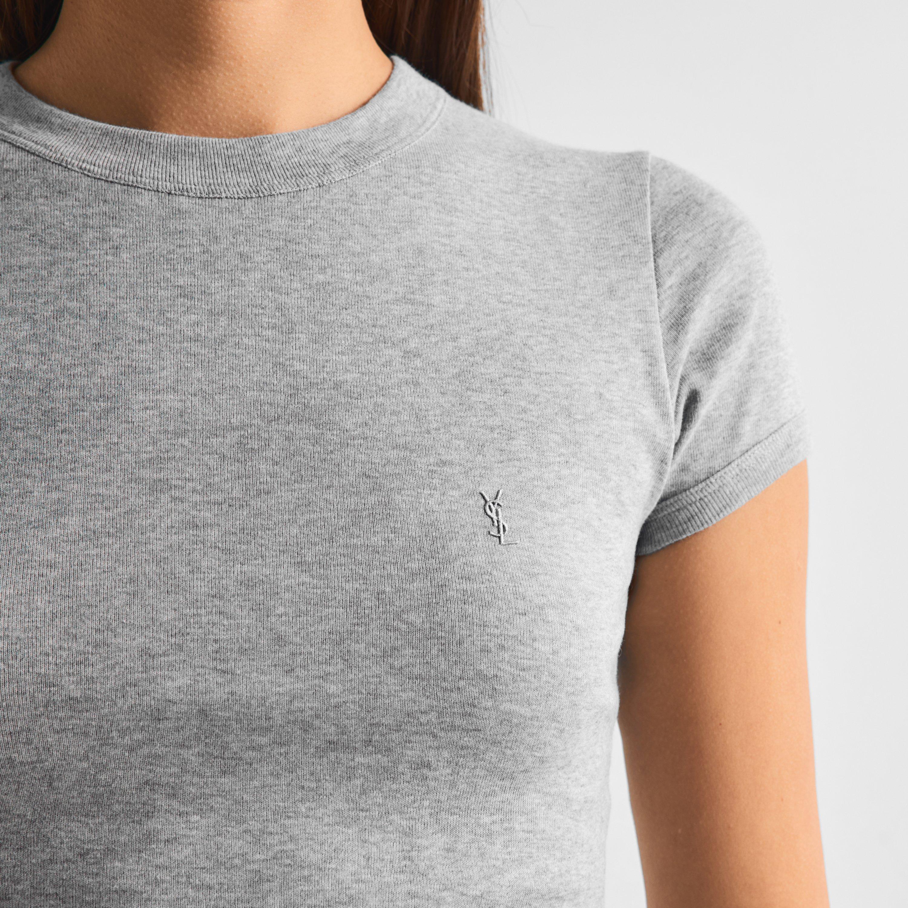 Gris Chine - Saint Laurent - Women's Cotton Short-Sleeve Crew-Neck T-Shirt - 5