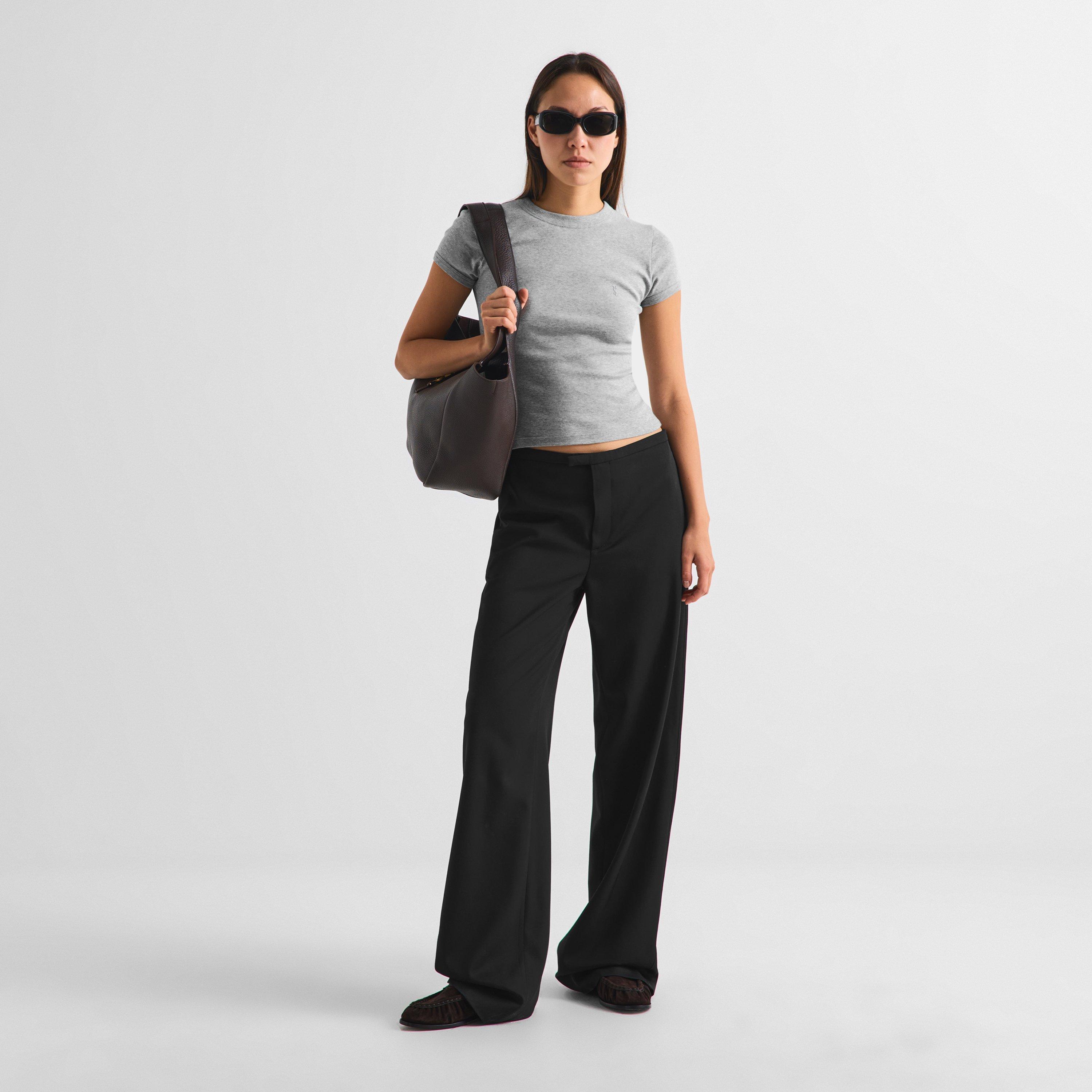 Gris Chine - Saint Laurent - Women's Cotton Short-Sleeve Crew-Neck T-Shirt - 6
