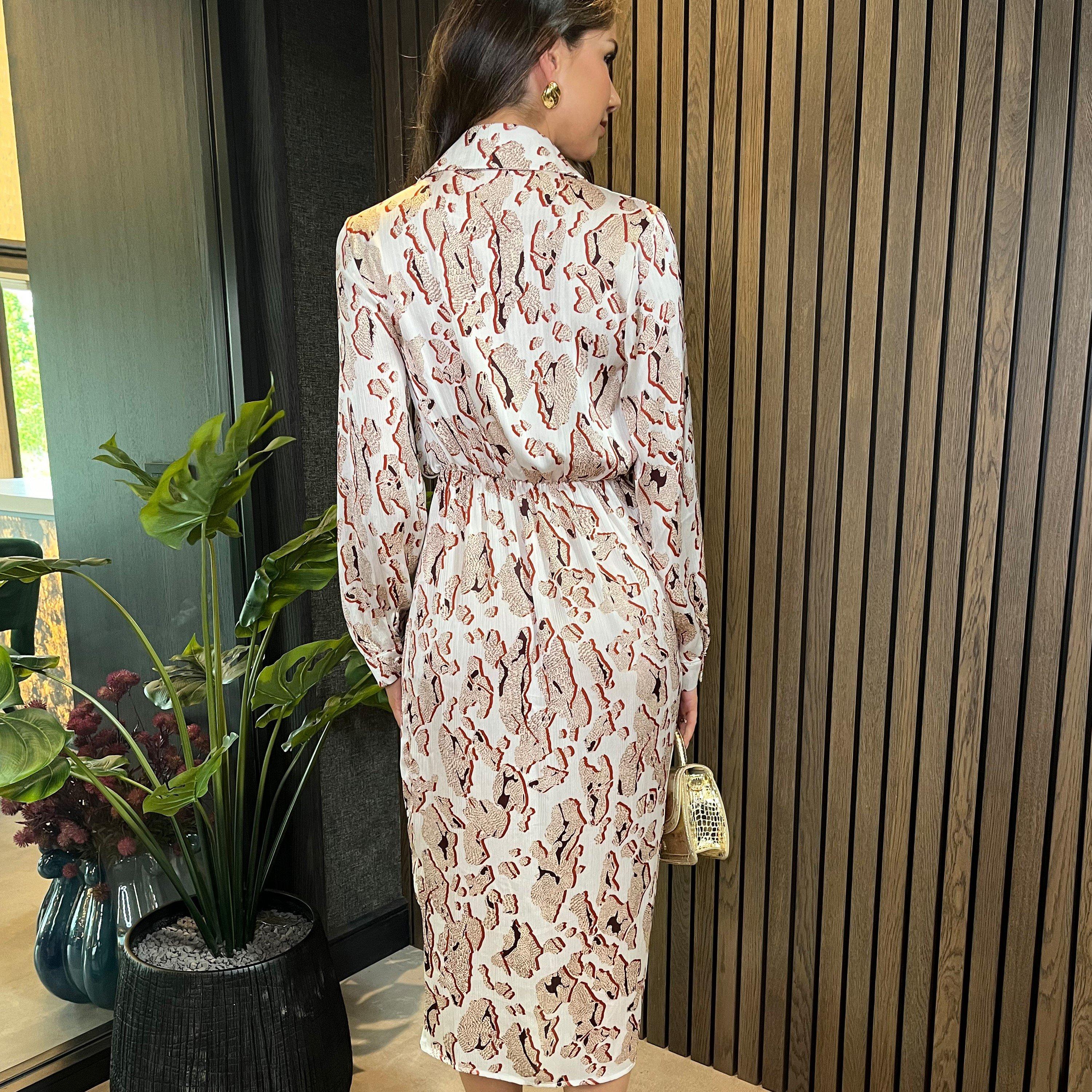 Cream - AX Paris - Printed Collared Neck Wrap Midi Dress - 2