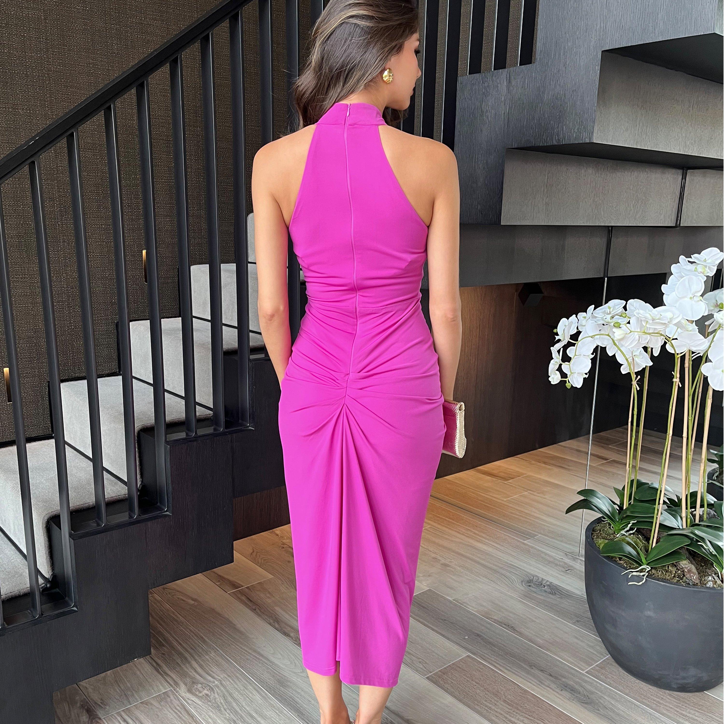 Hot Pink - AX Paris - Neck Knot Skirt Midi Dress - 2