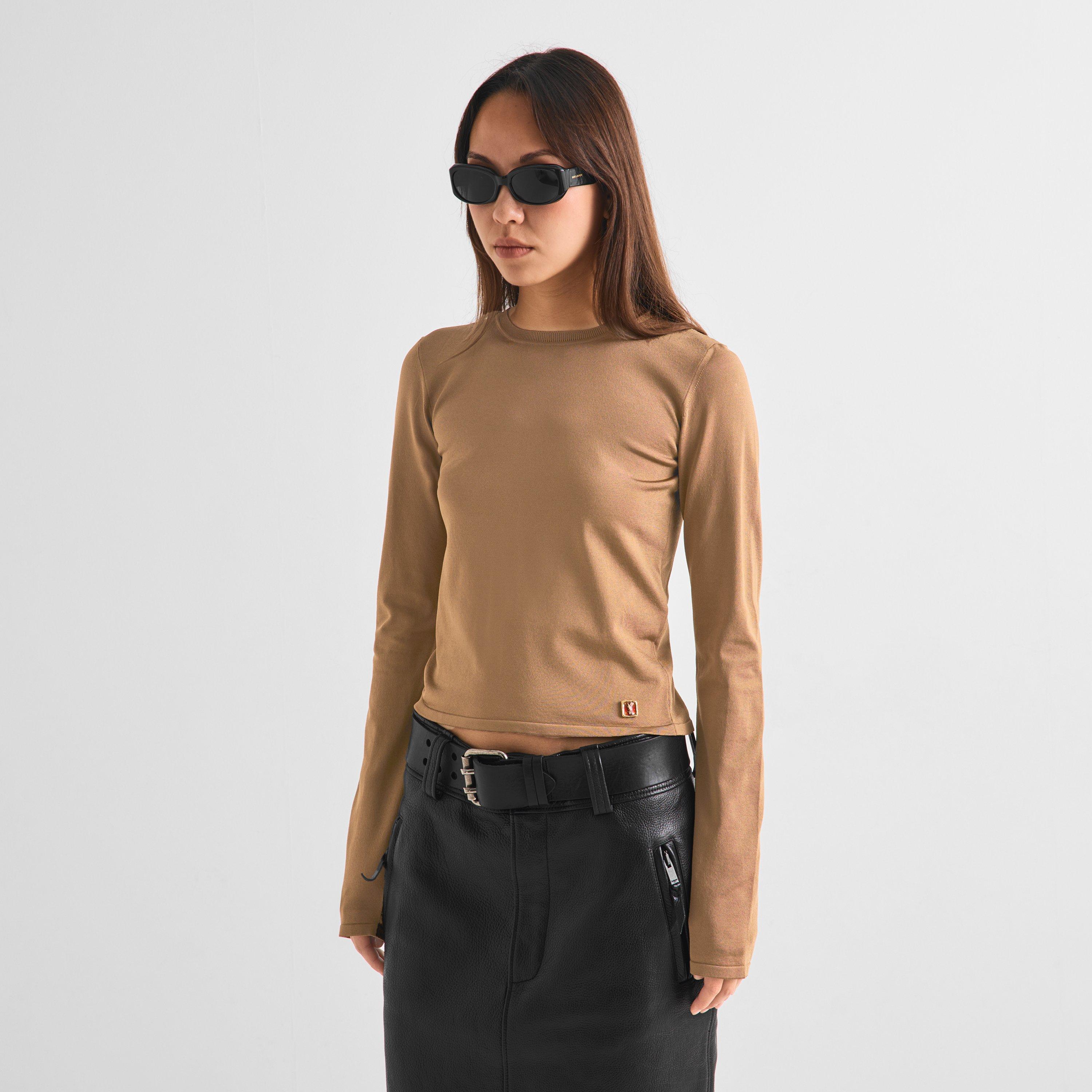 Noisette - Saint Laurent - Women's Long-Sleeve Crew-Neck T-Shirt - 3