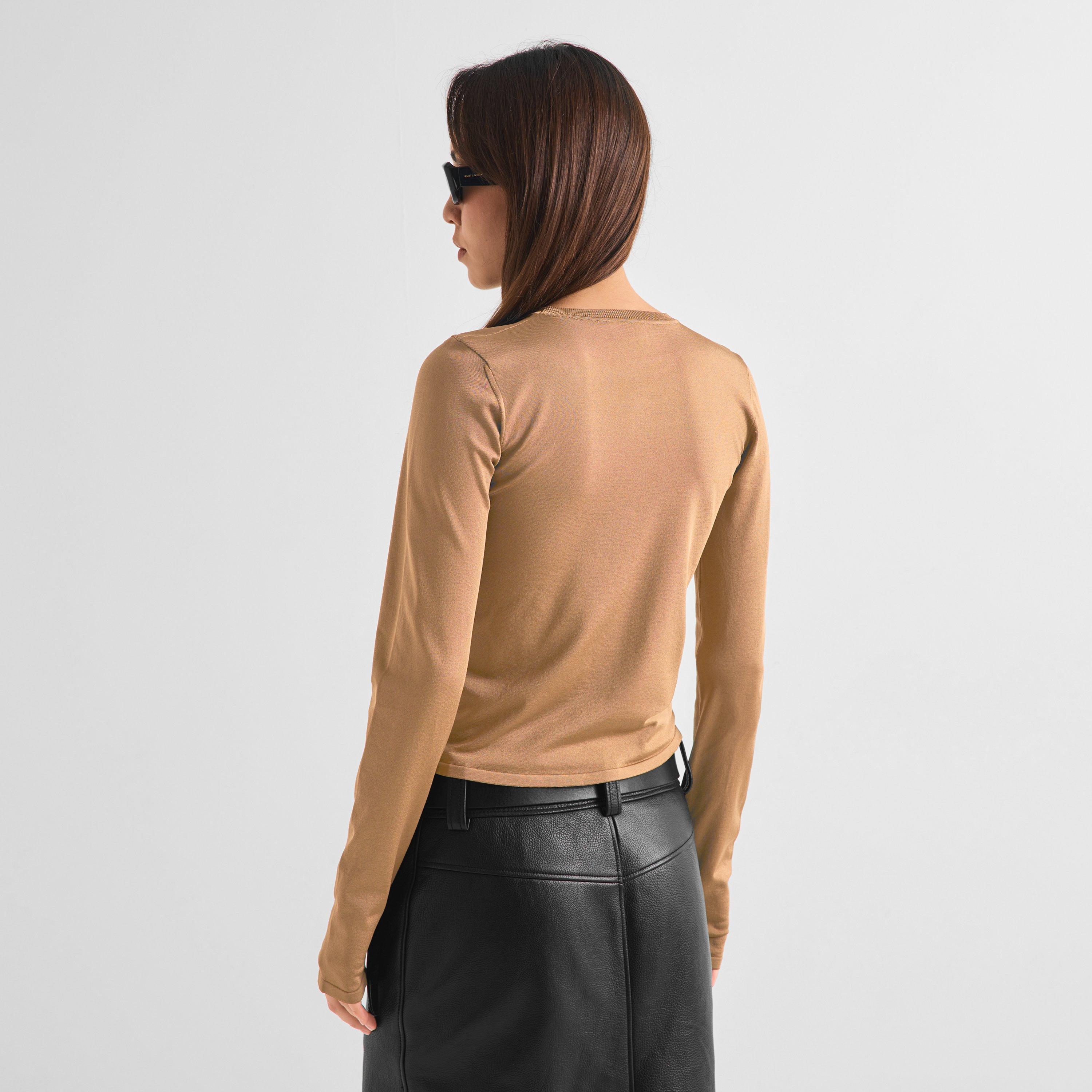 Noisette - Saint Laurent - Women's Long-Sleeve Crew-Neck T-Shirt - 4