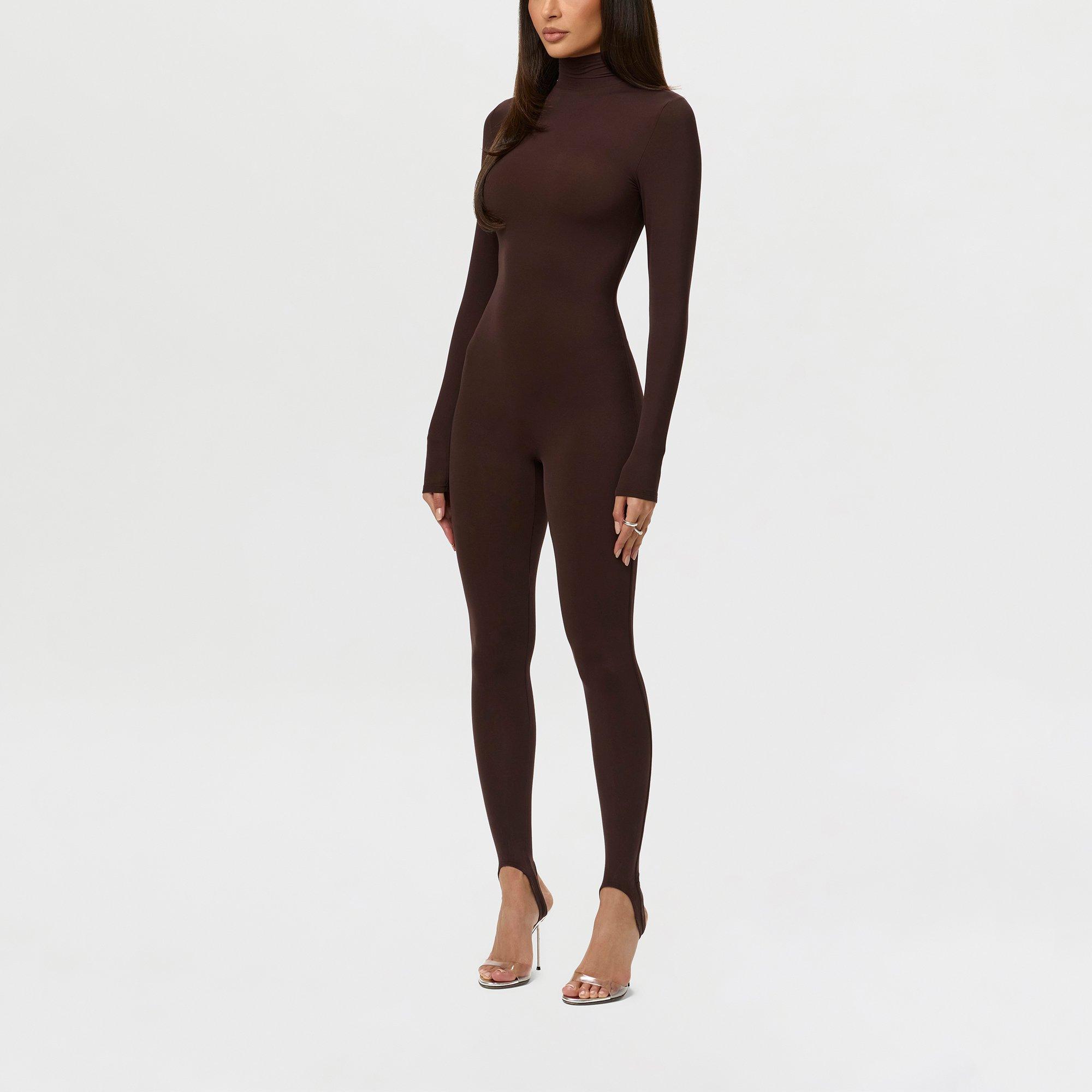 Chocolate - Naked Wardrobe - Women's Turtleneck Long-Sleeve Jumpsuit - 2