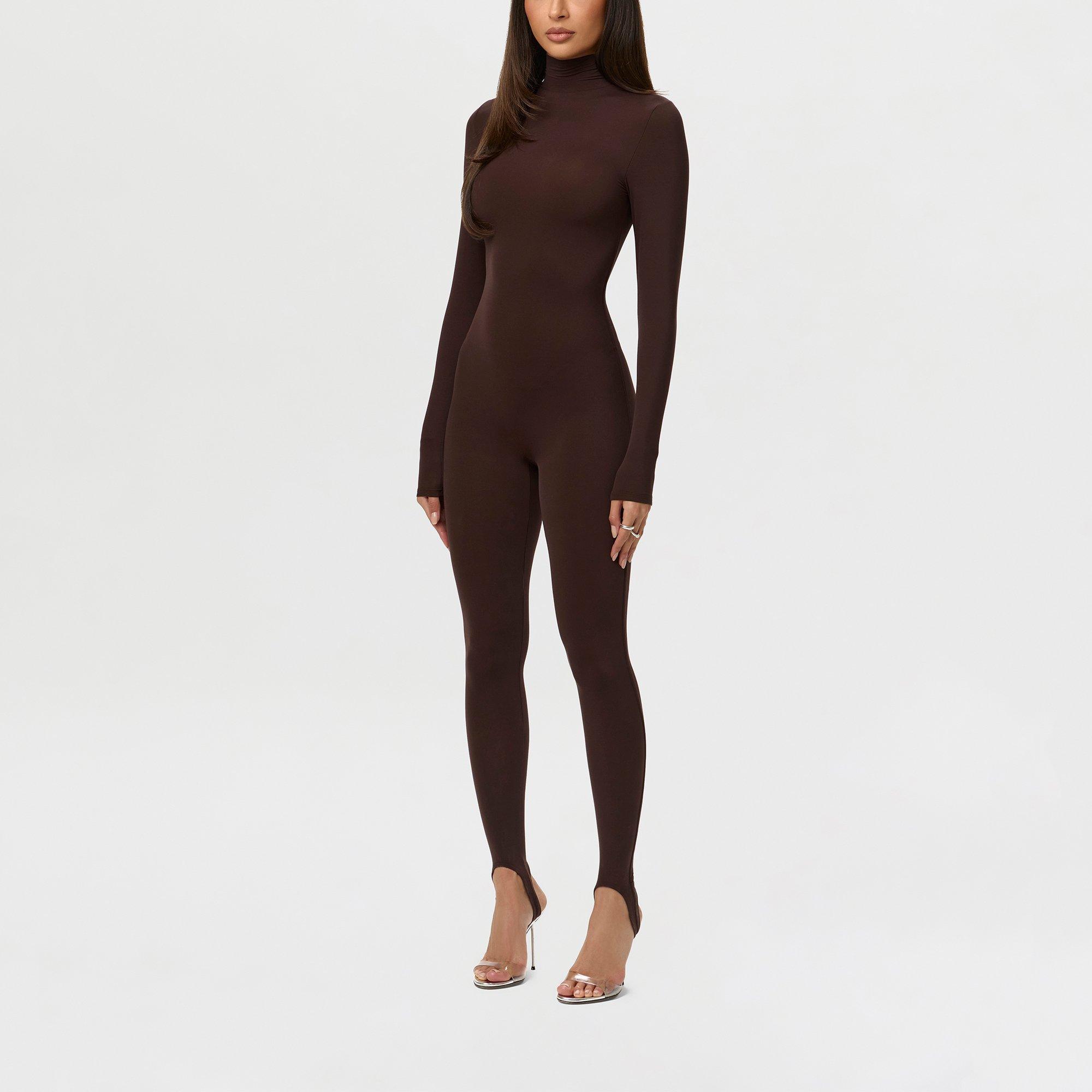 Chocolate - Naked Wardrobe - Women's Turtleneck Long-Sleeve Jumpsuit - 3