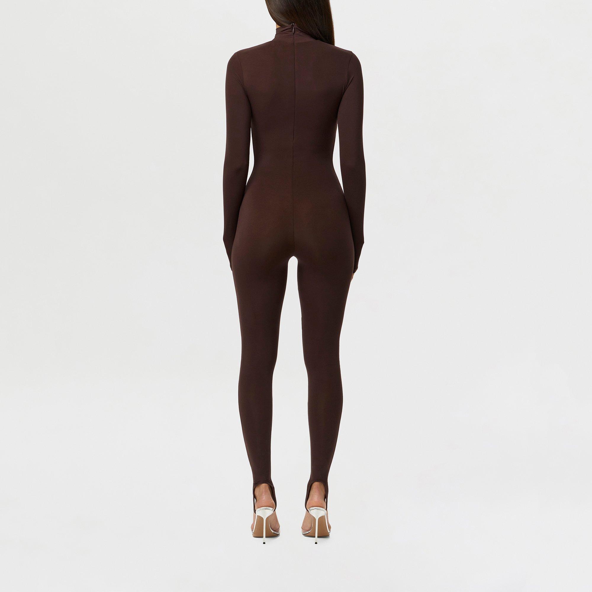 Chocolate - Naked Wardrobe - Women's Turtleneck Long-Sleeve Jumpsuit - 4