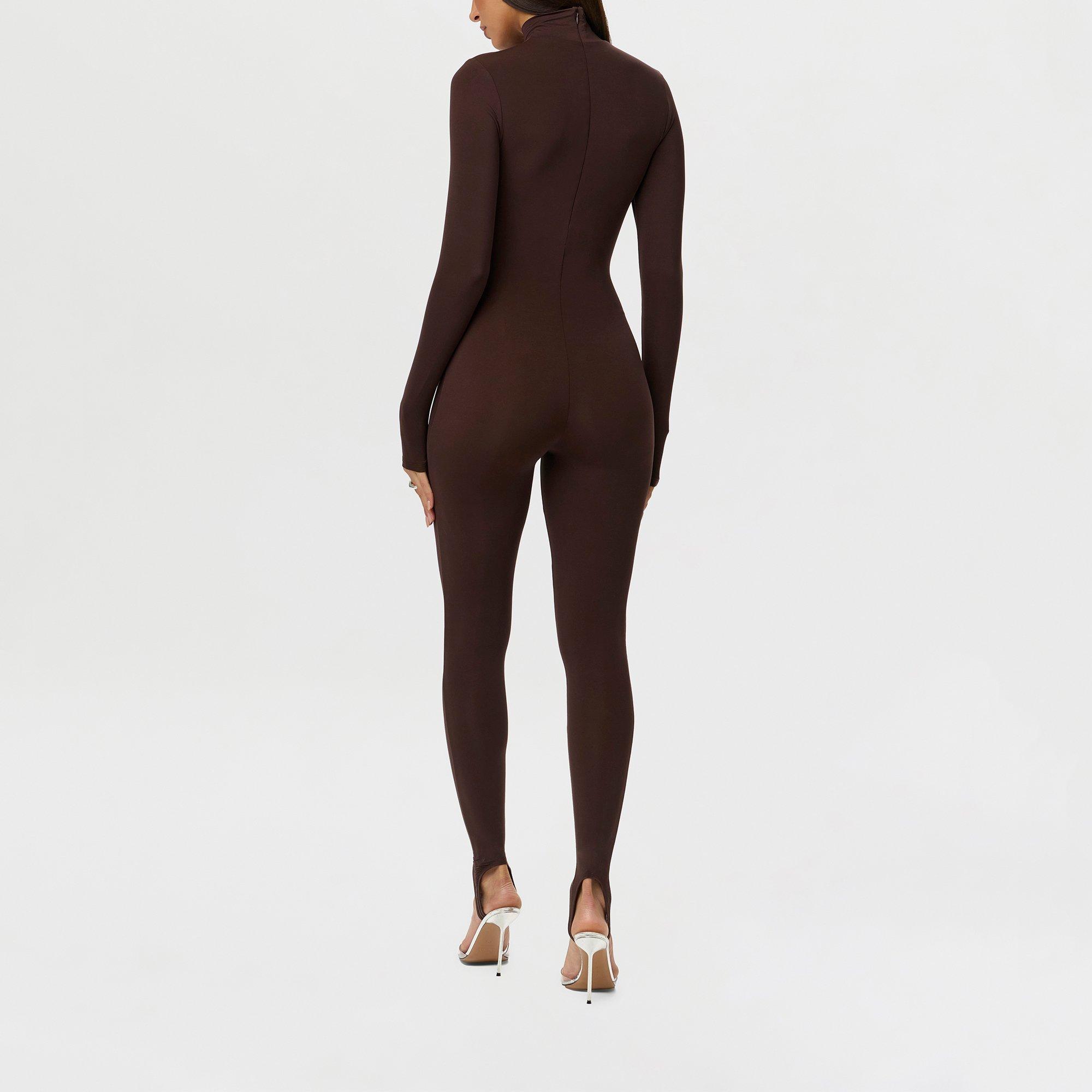 Chocolate - Naked Wardrobe - Women's Turtleneck Long-Sleeve Jumpsuit - 5