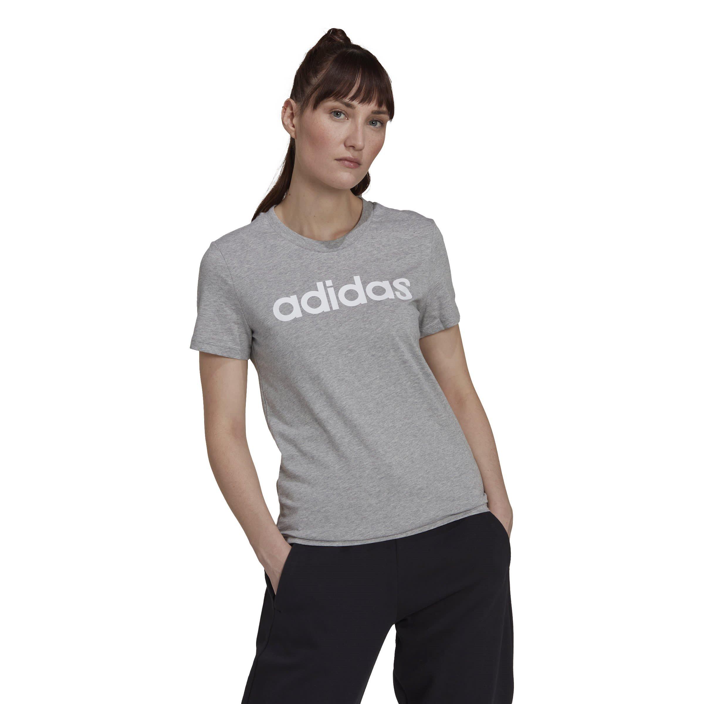 GreyHeather/Wht - adidas - Essentials Slim Logo Womens T Shirt - 2