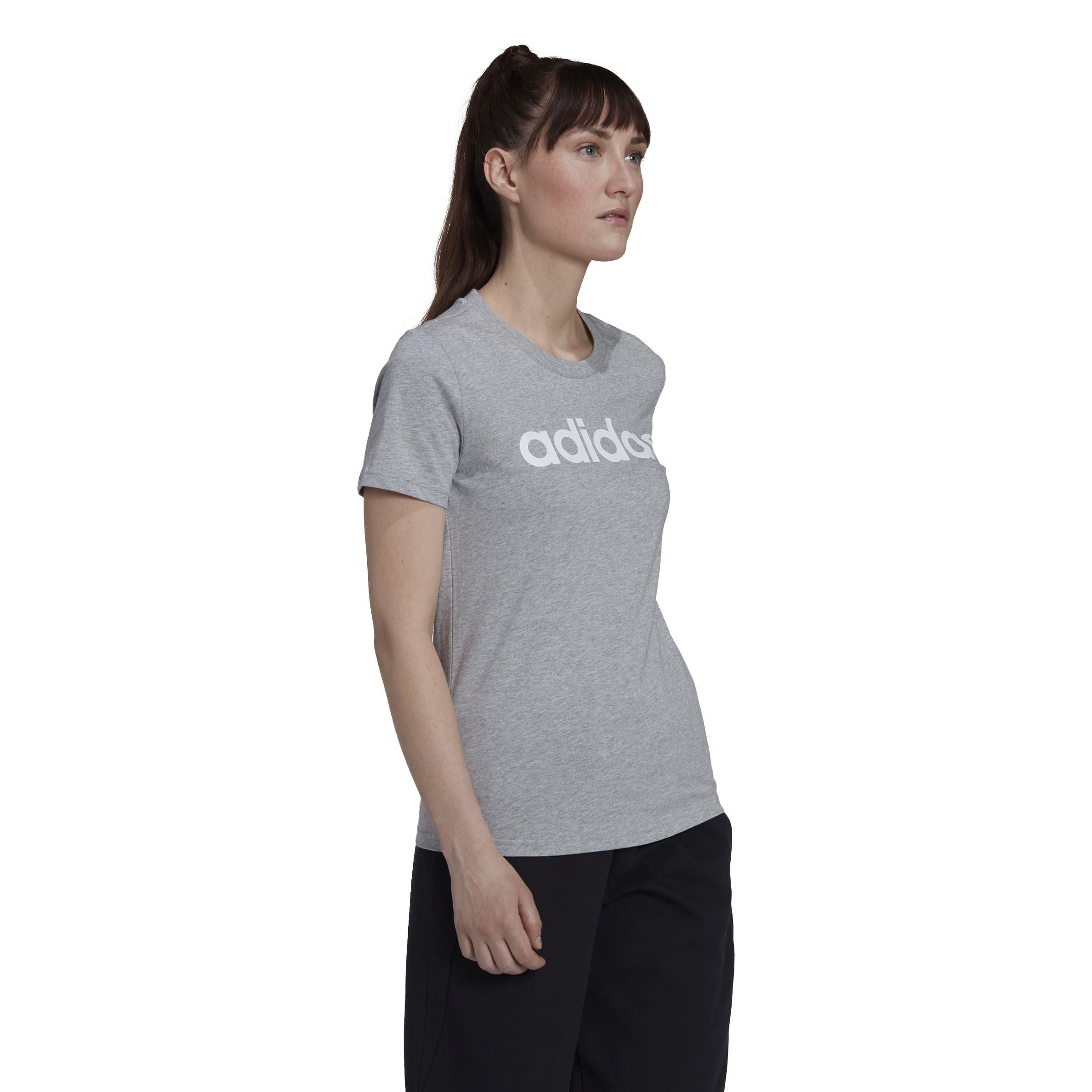 GreyHeather/Wht - adidas - Essentials Slim Logo Womens T Shirt - 4