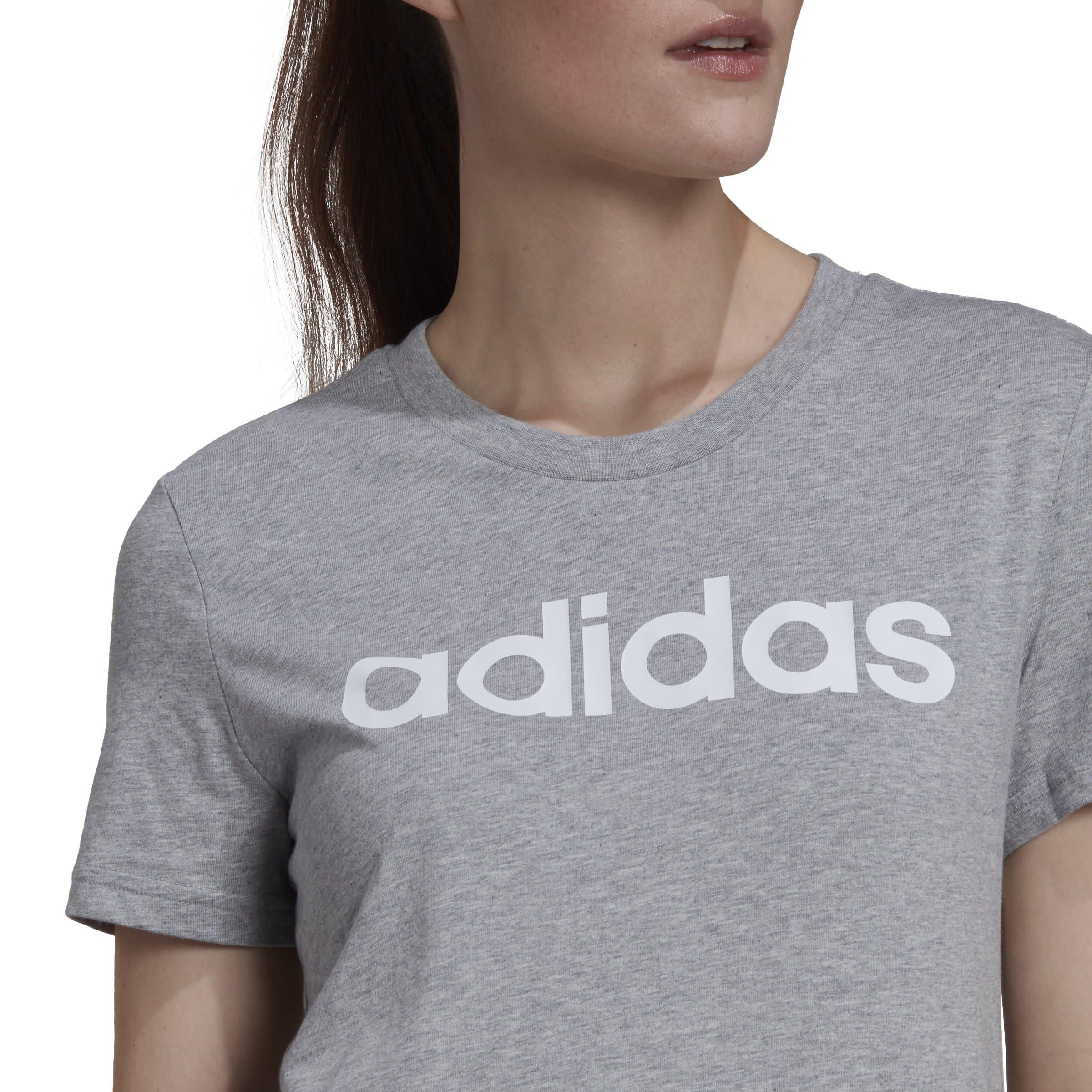 GreyHeather/Wht - adidas - Essentials Slim Logo Womens T Shirt - 5
