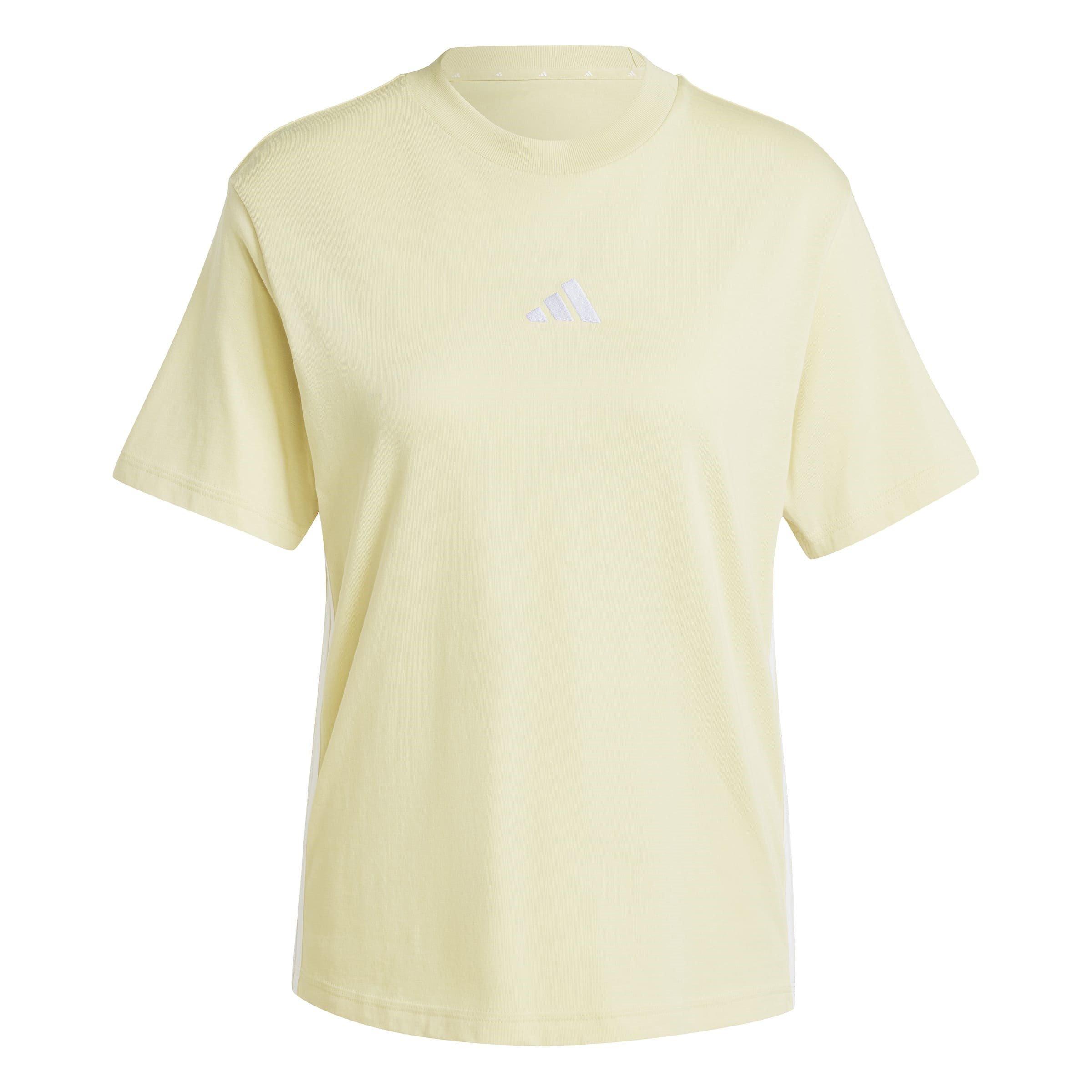 Adidas Women's Essentials 3 Stripe T-Shirt - Powder Yellow - M (12-14)