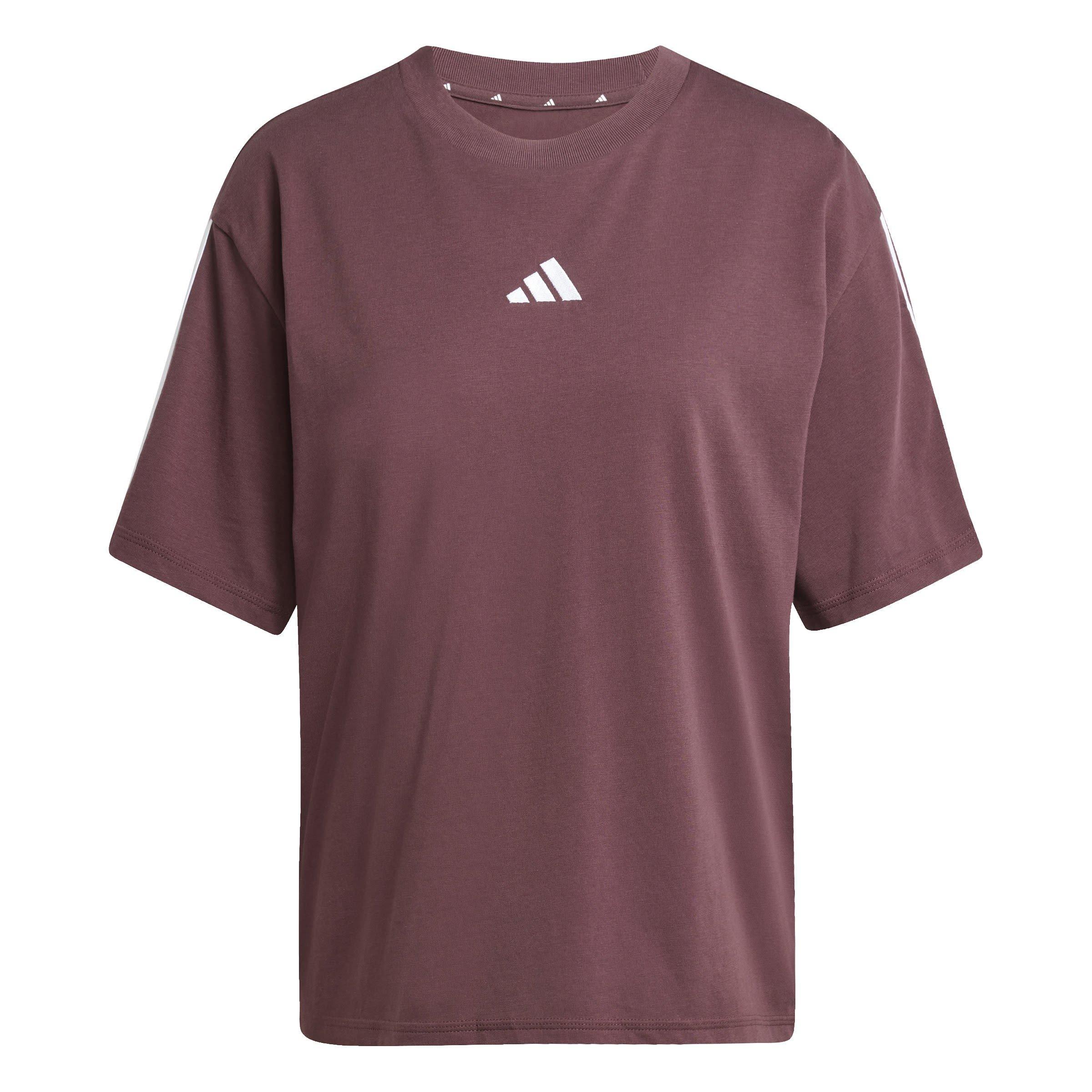 Adidas Women's Essentials 3 Stripe T-Shirt - Ruby - L (16-18)