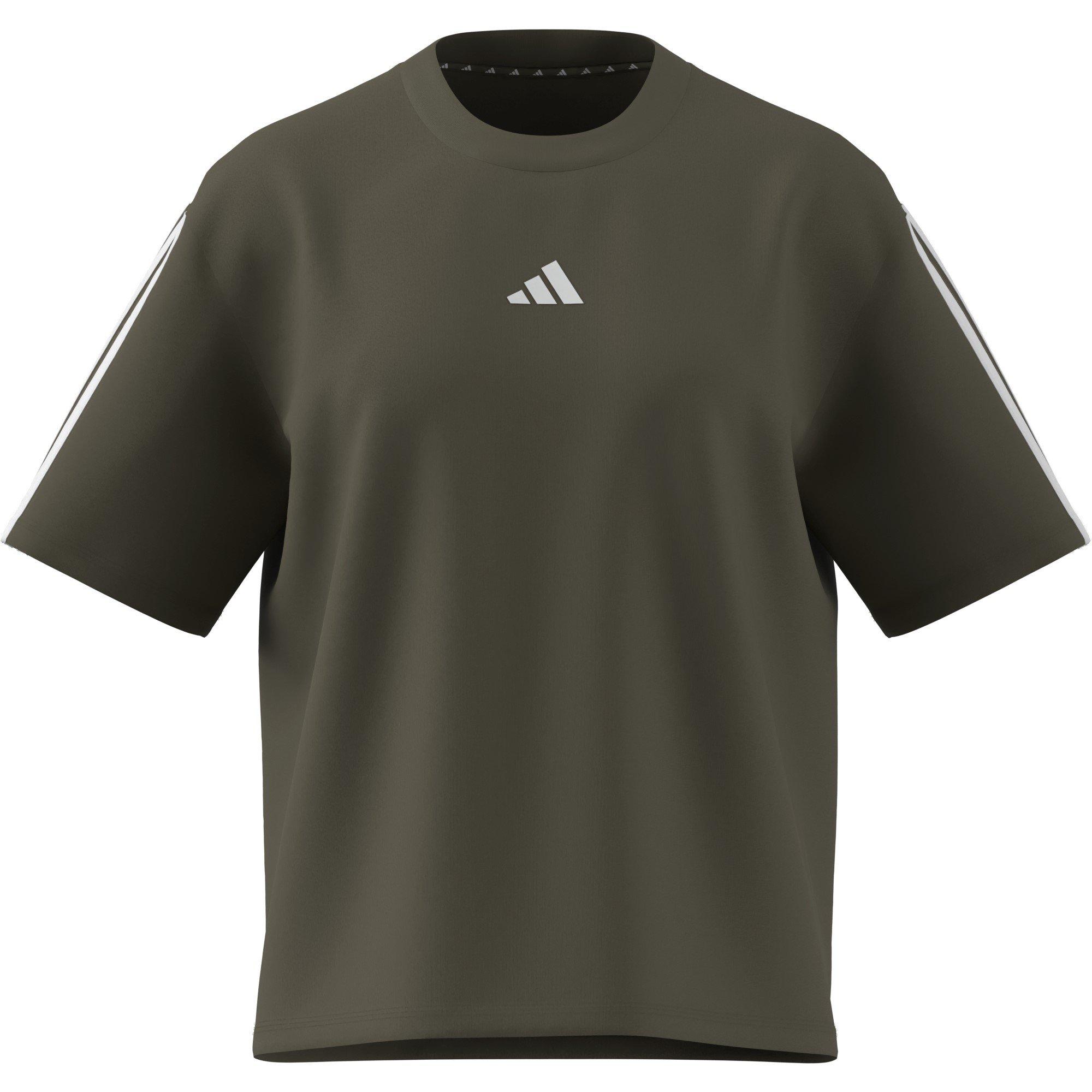 Adidas Women's Essentials 3 Stripe T-Shirt - Olive - M (12-14)