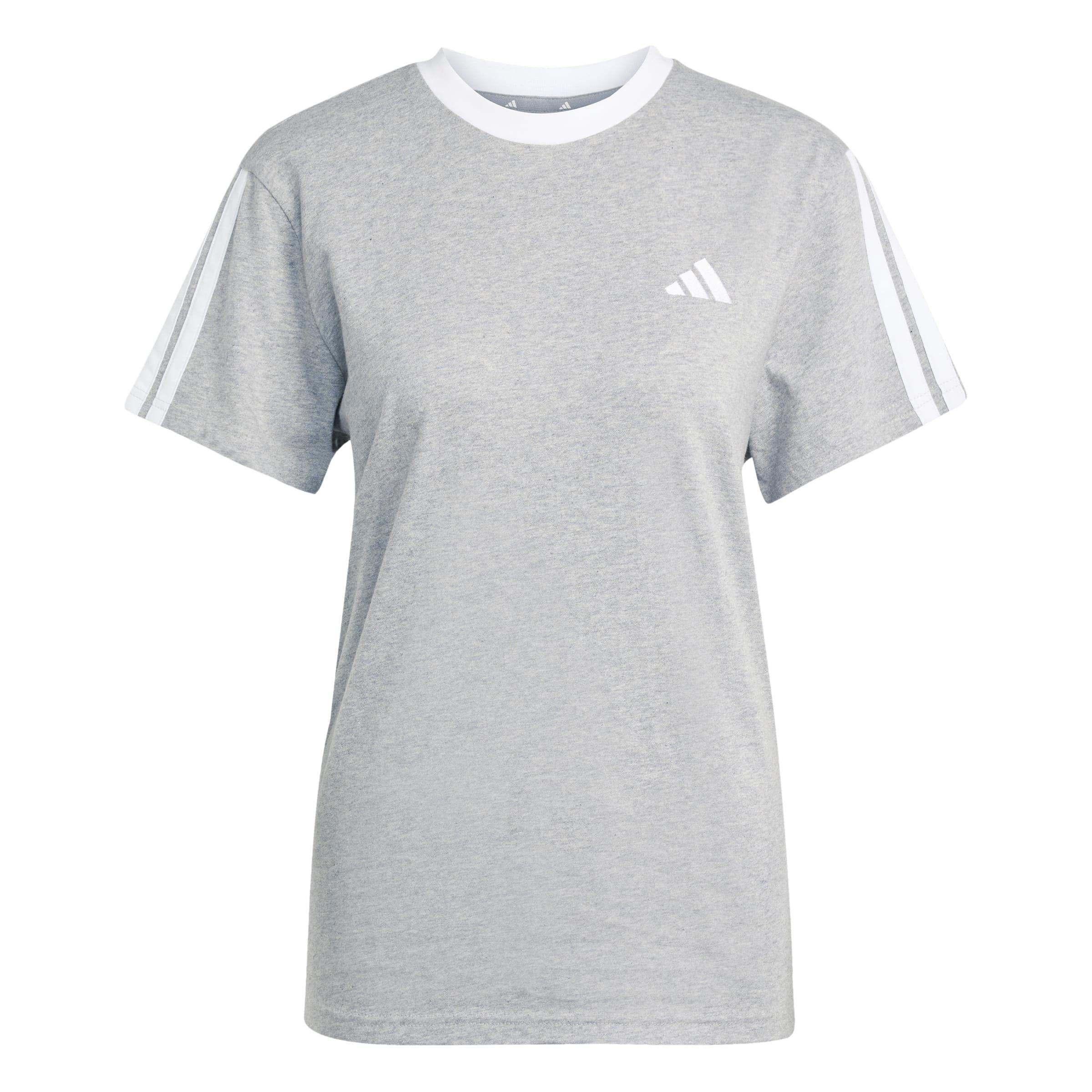 Adidas Women's Essentials 3 Stripe T-Shirt - Medium Grey Hth - L (16-18)