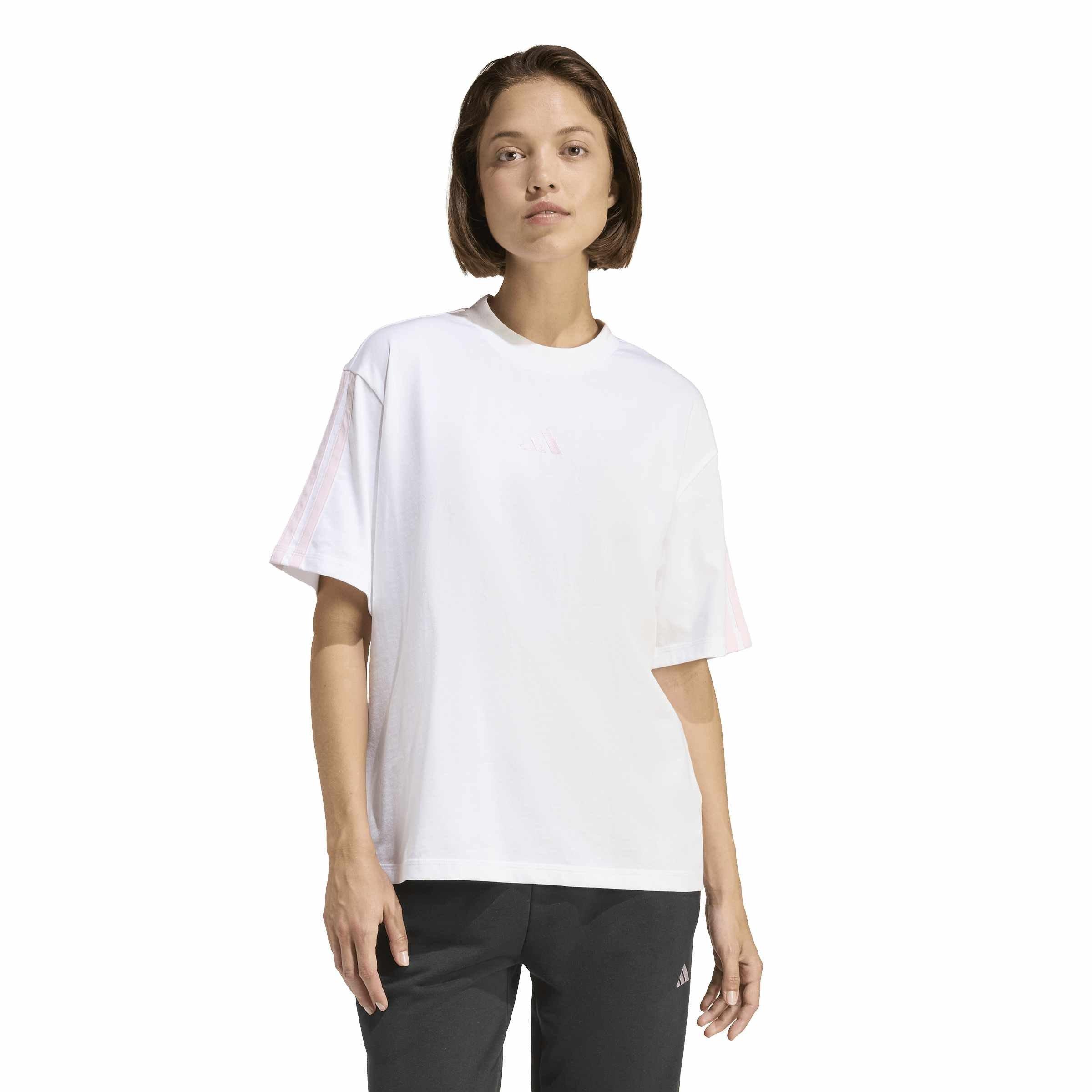 White Pink - adidas - Essentials 3 Stripe T-Shirt Womens - 2