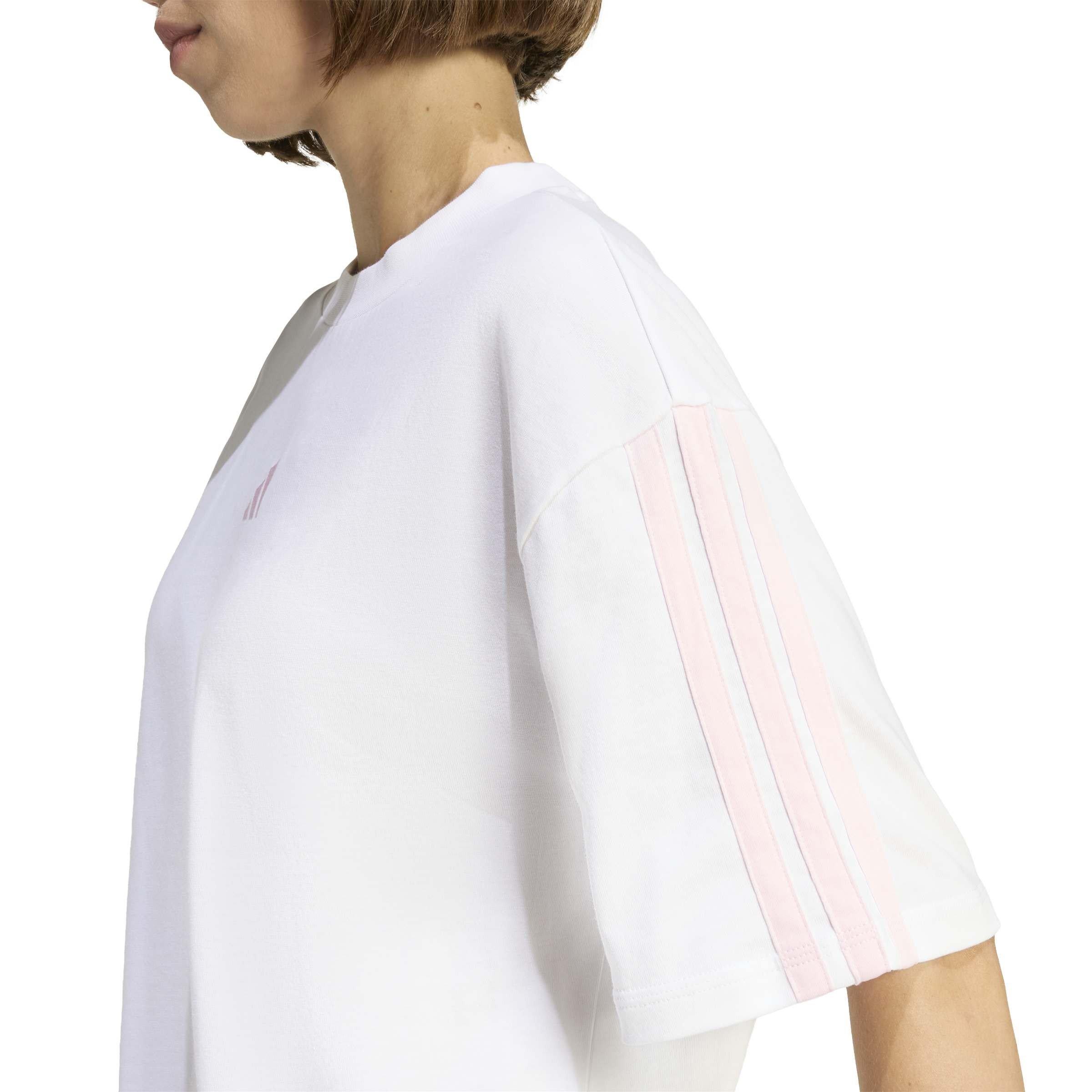 White Pink - adidas - Essentials 3 Stripe T-Shirt Womens - 4