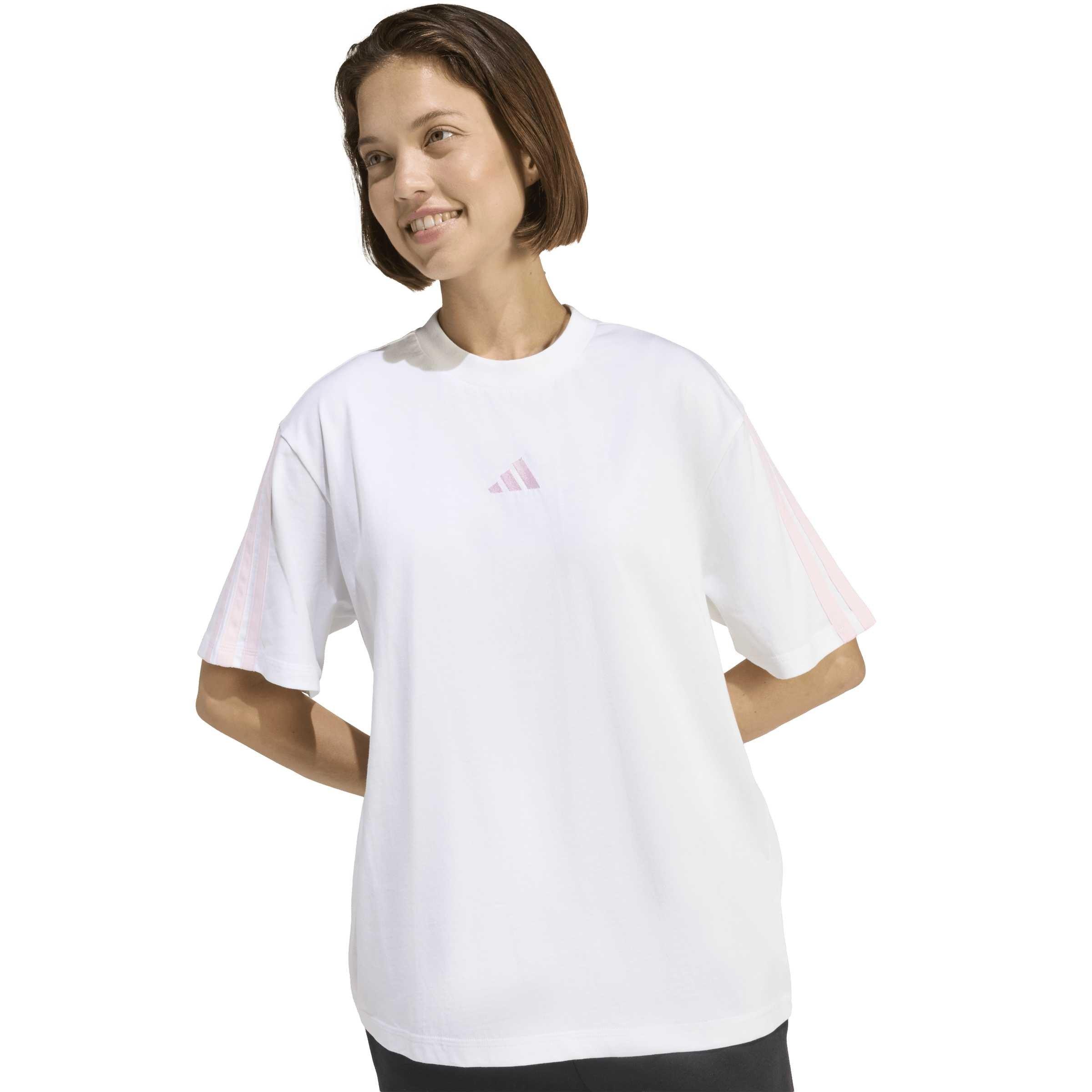 White Pink - adidas - Essentials 3 Stripe T-Shirt Womens - 5