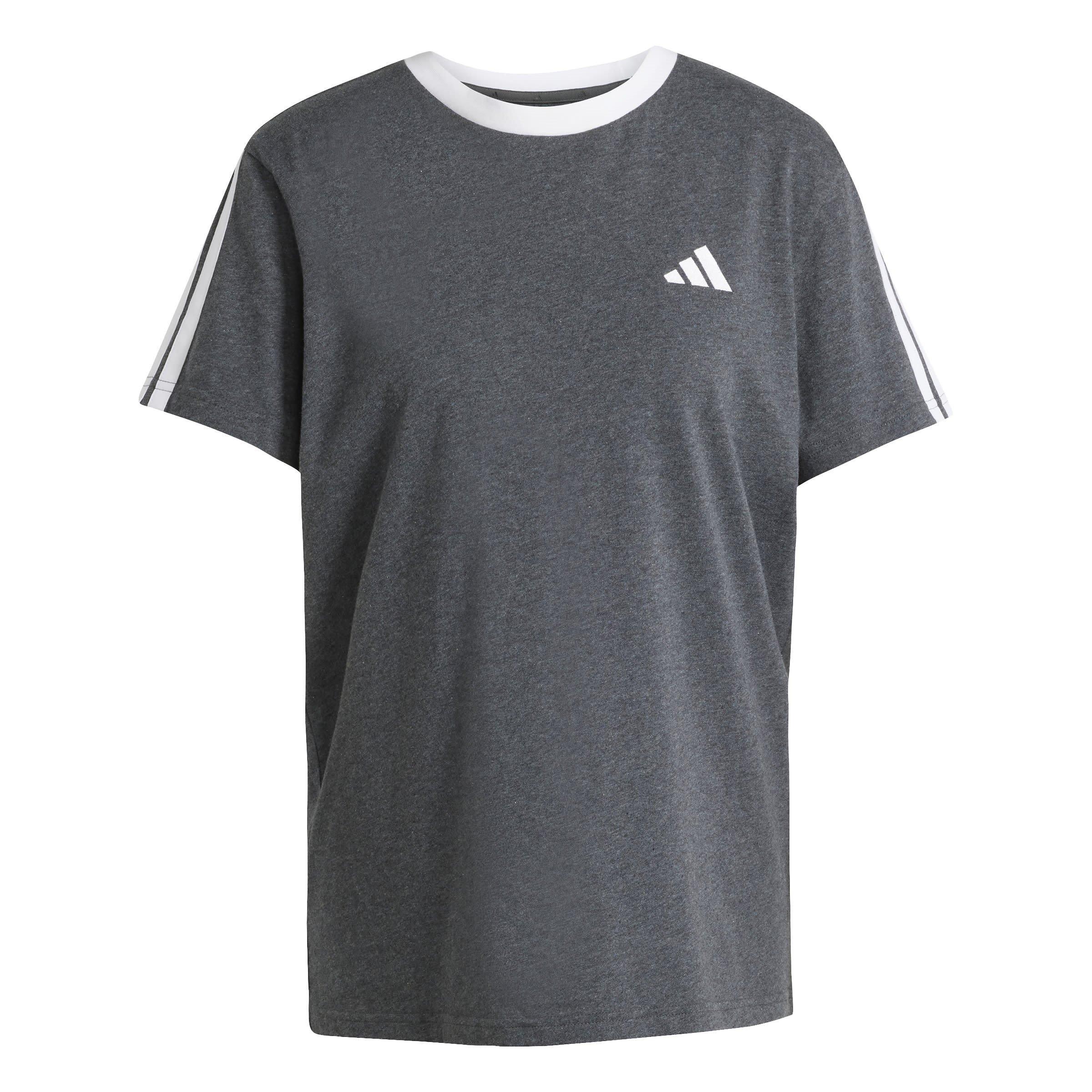 Adidas Women's Essentials 3 Stripe T-Shirt - Charcoal Grey - L (16-18)