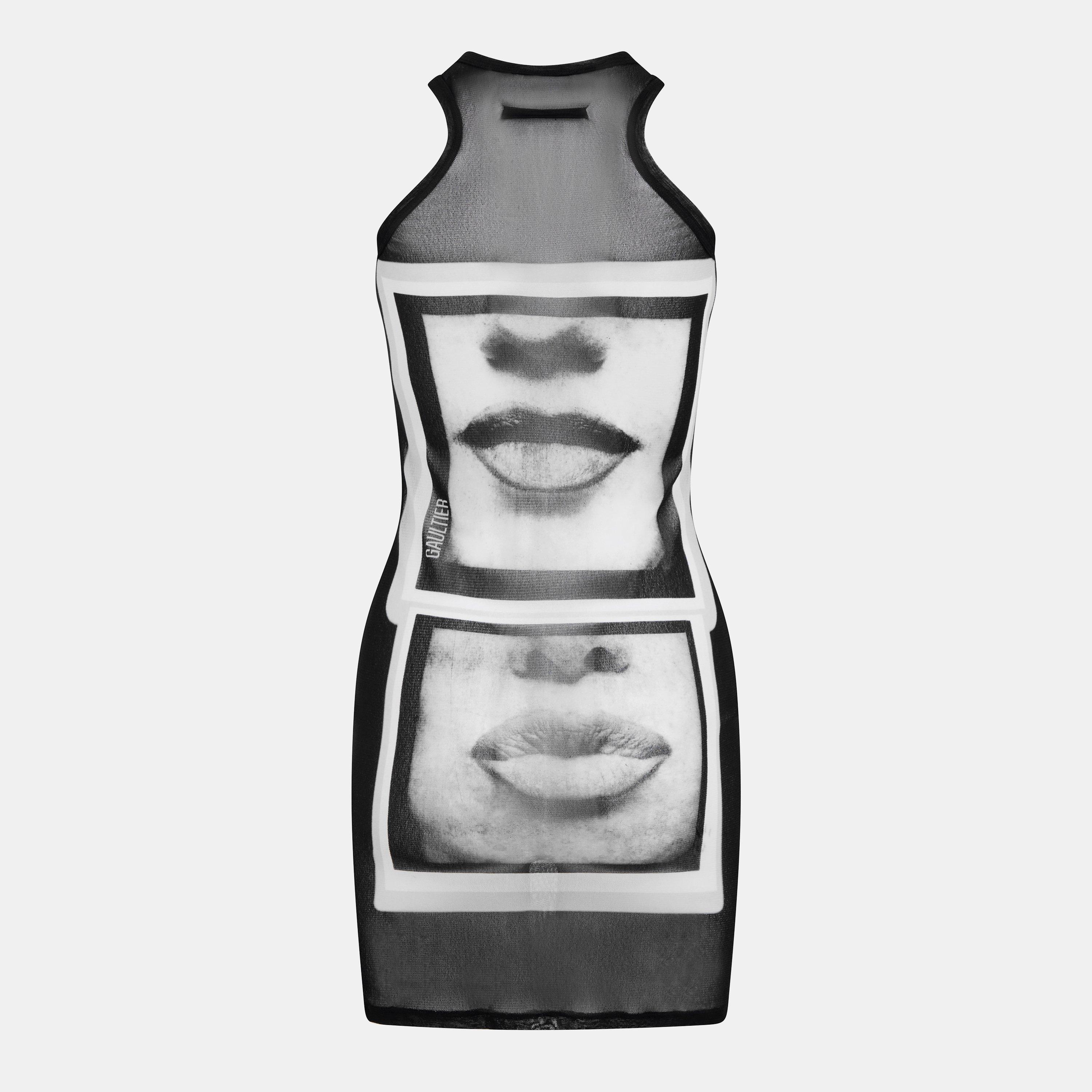 Black/Grey/Wht - Jean Paul Gaultier - Women's Eyes Lips Mini Dress - 2