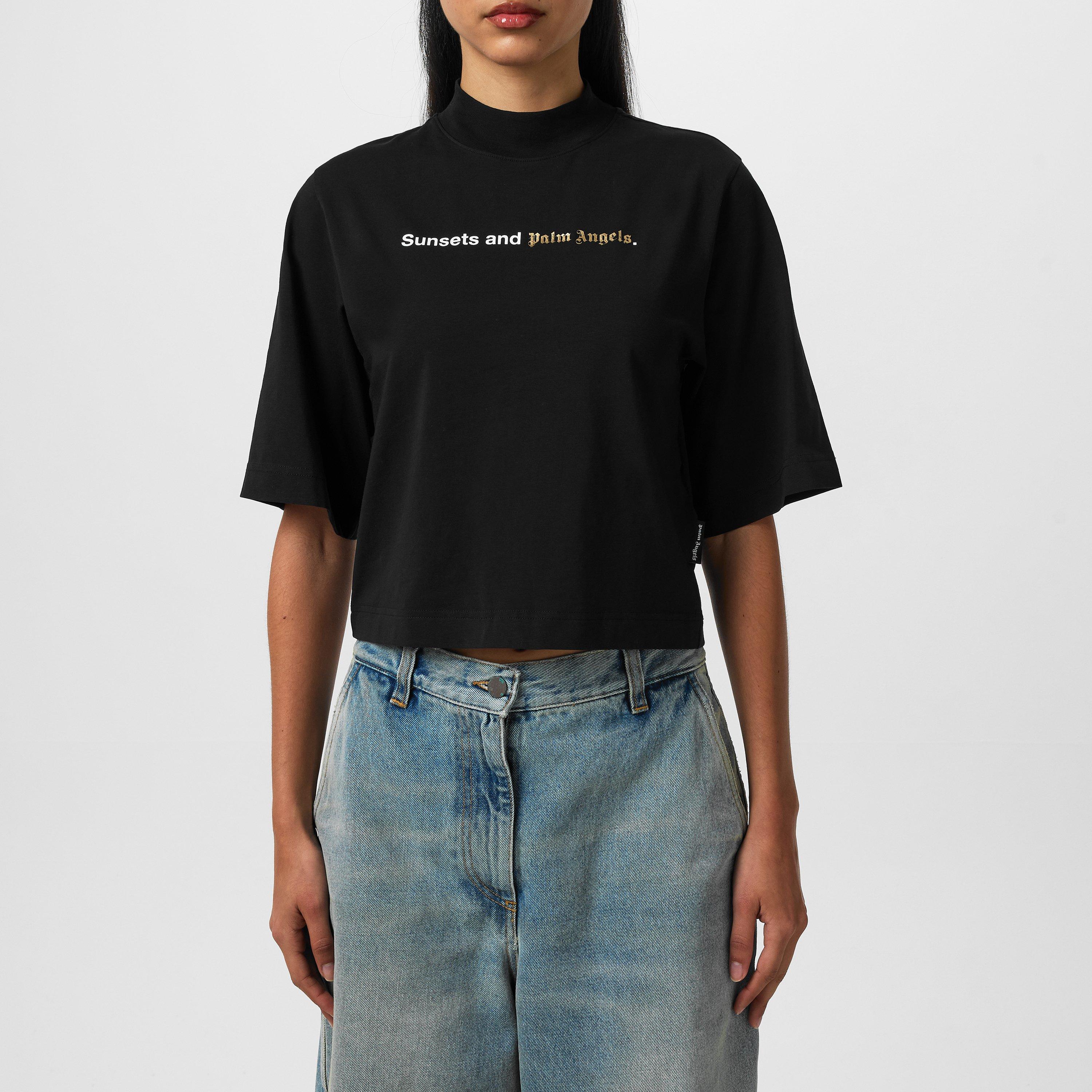 Tシャツ・カットソー PALM ANGELS SUNSET PALM SPORTS TOP Palm Angels Sunset Palms T-shirt Black/White Men's - US