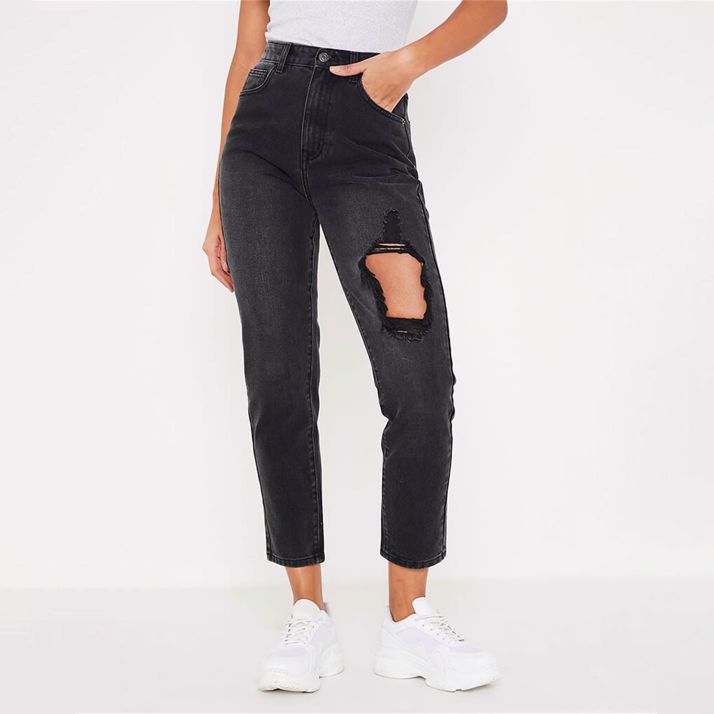 Zwart - I Saw It First - ISAWITFIRST Back Leg Ripped Mom Jeans - 2