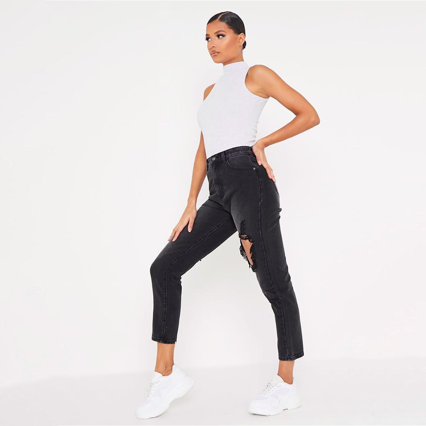 Zwart - I Saw It First - ISAWITFIRST Back Leg Ripped Mom Jeans - 3
