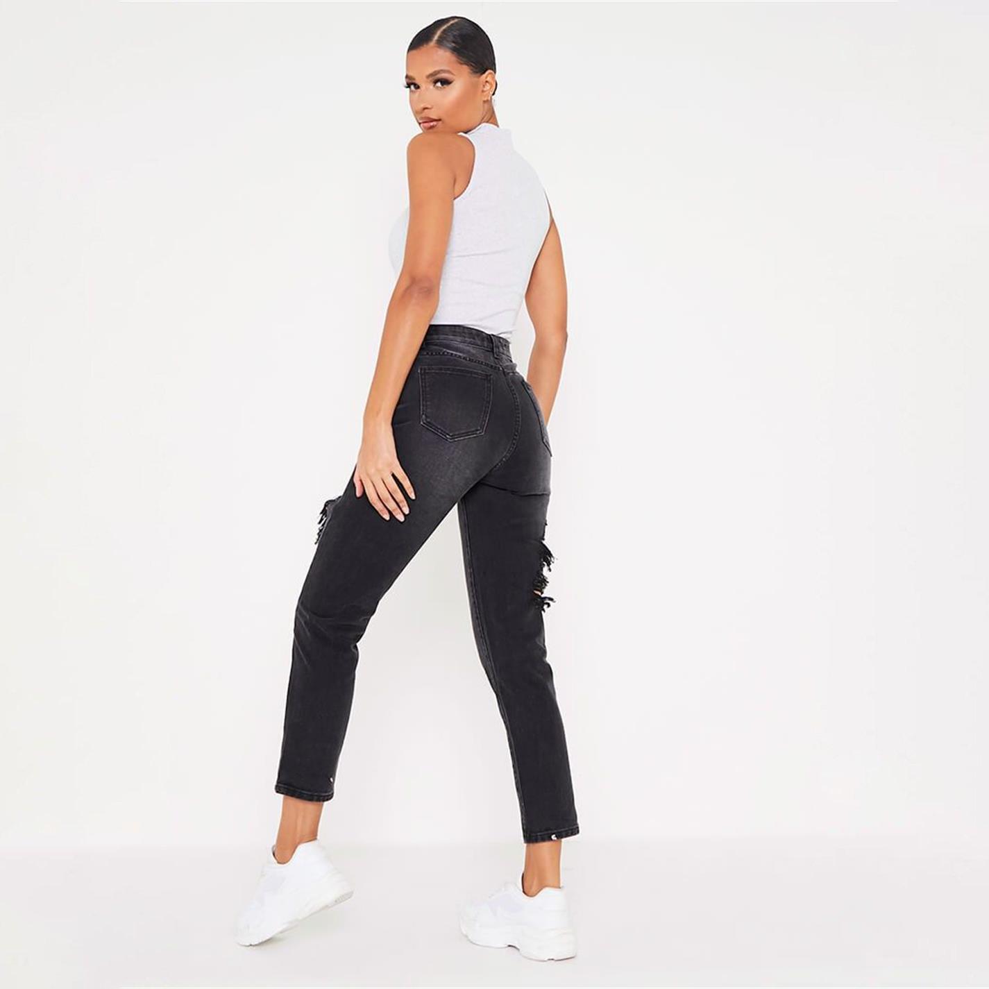Zwart - I Saw It First - ISAWITFIRST Back Leg Ripped Mom Jeans - 4