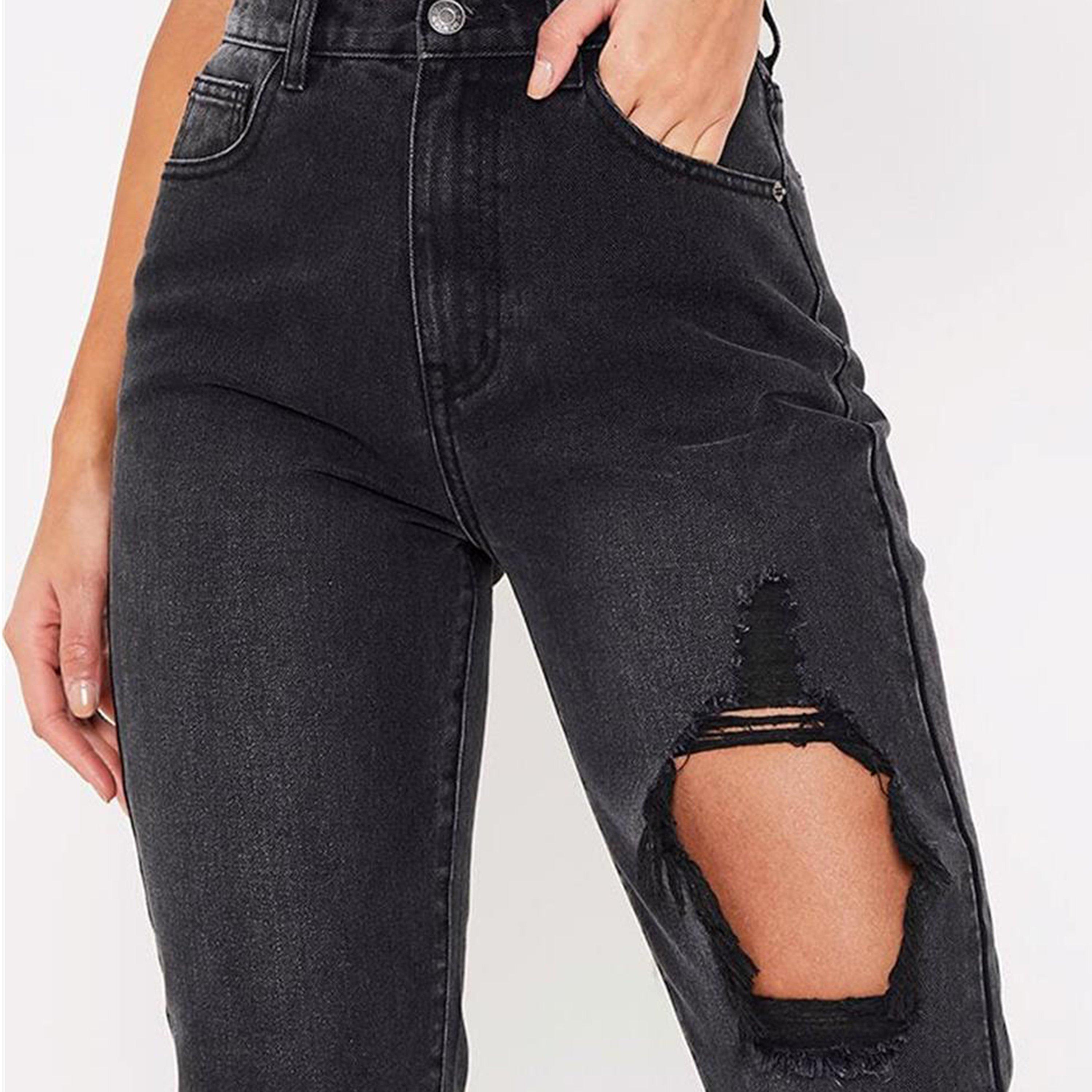 Zwart - I Saw It First - ISAWITFIRST Back Leg Ripped Mom Jeans - 5