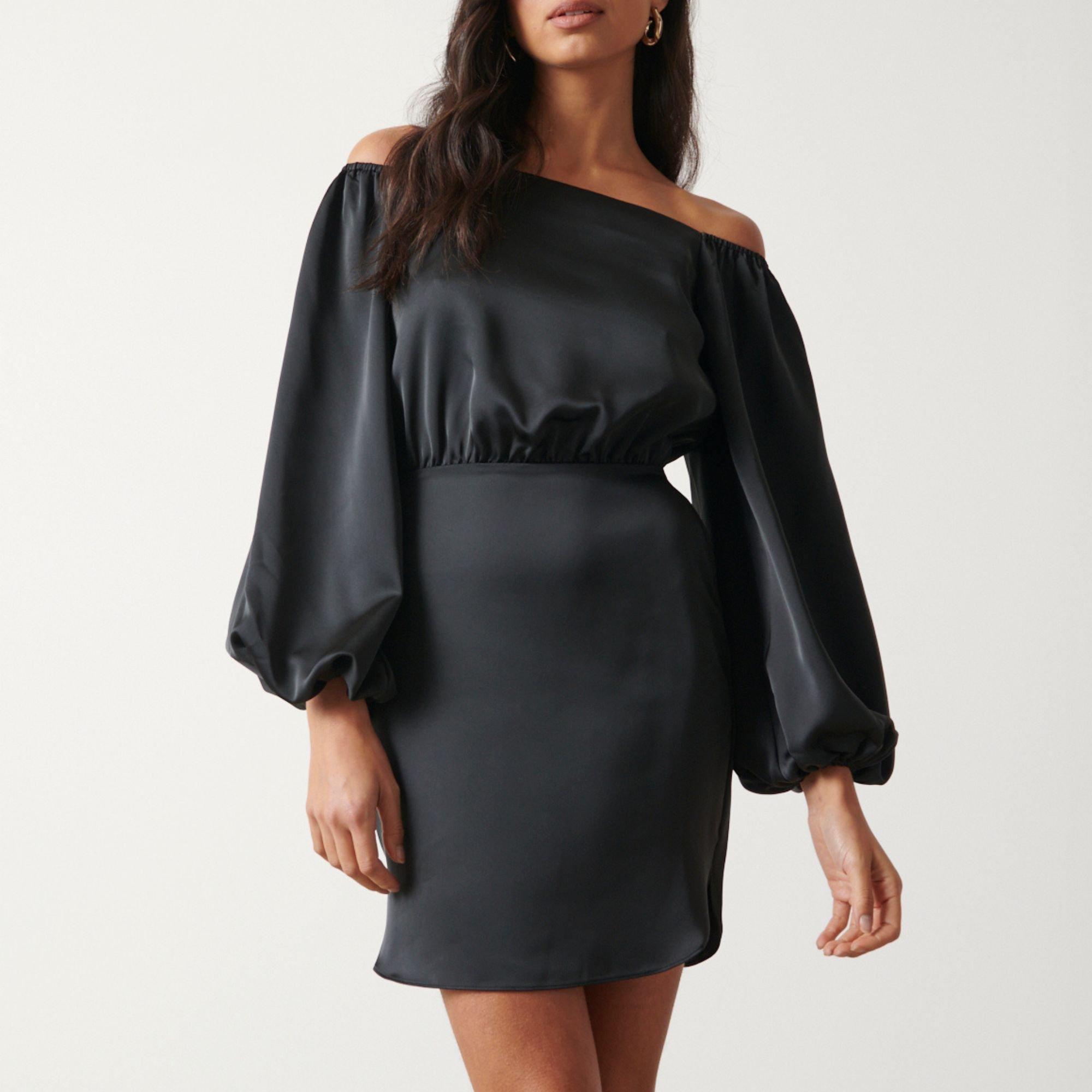 Black - Pretty Lavish - Women's P Fern Off-Shoulder Bardot Mini Dress - 1
