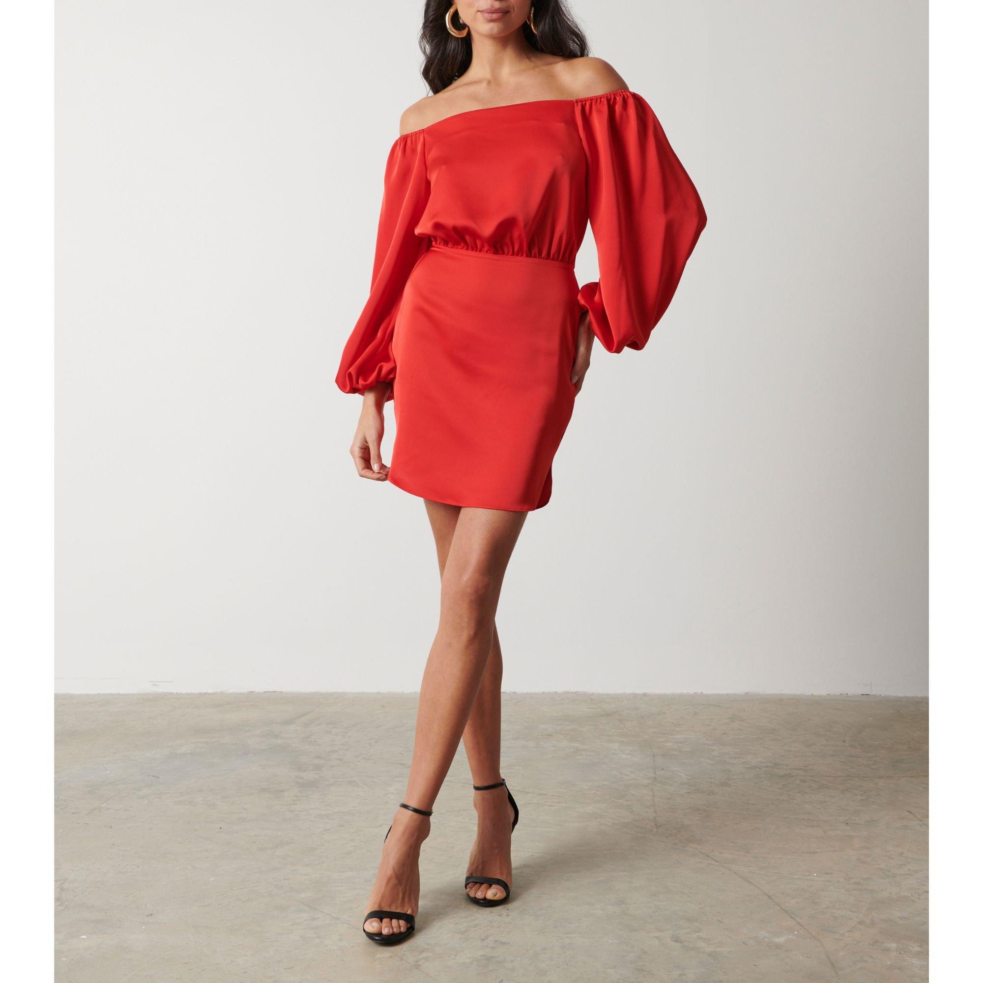 Pretty Lavish Women's P Fern Off-Shoulder Bardot Mini Dress - Red - 6 (2XS)