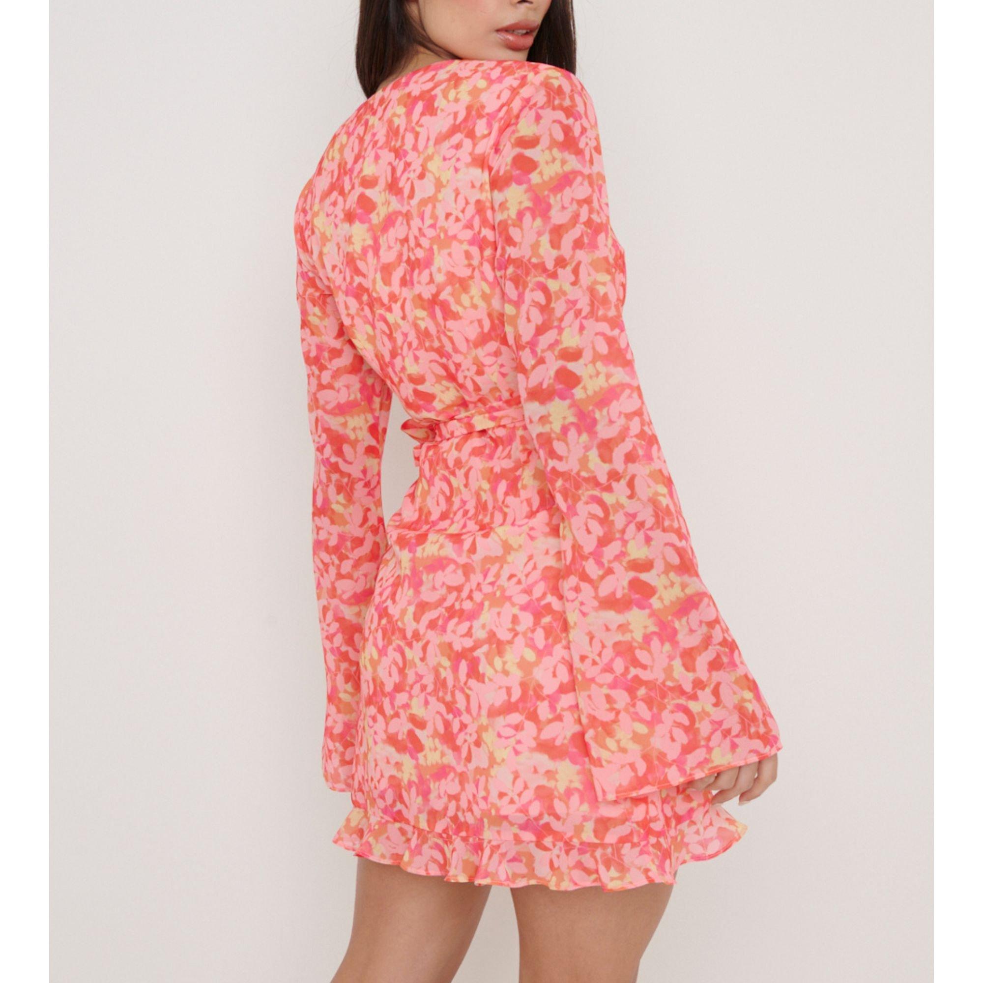 Orange & Pink - Pretty Lavish - Jesca Wrap Mini Dress - 3