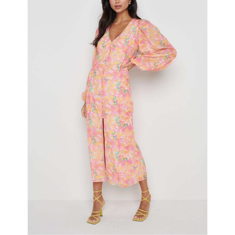 Orange & Pink - Pretty Lavish - Women's Naya Midaxi Slinky Dress - 1