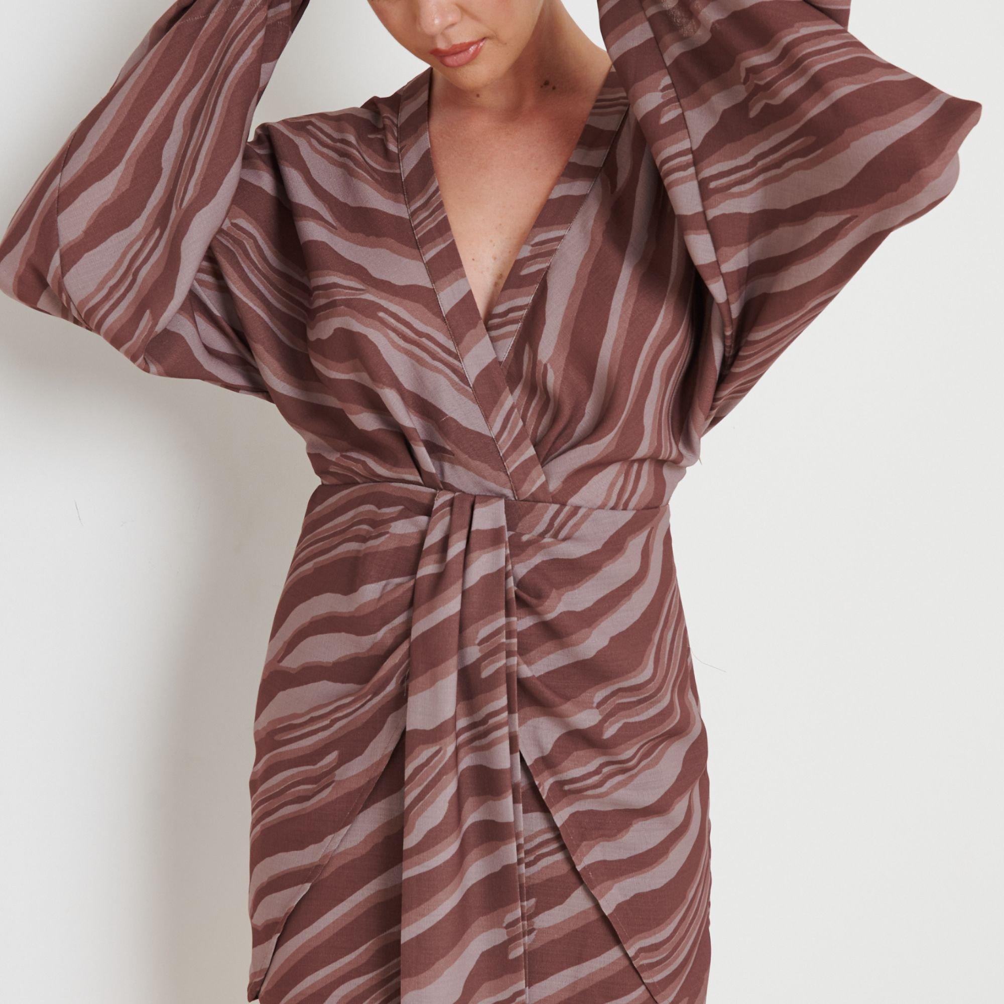 Brown - Pretty Lavish - Women's P. Luise Drape Mini Dress - 2