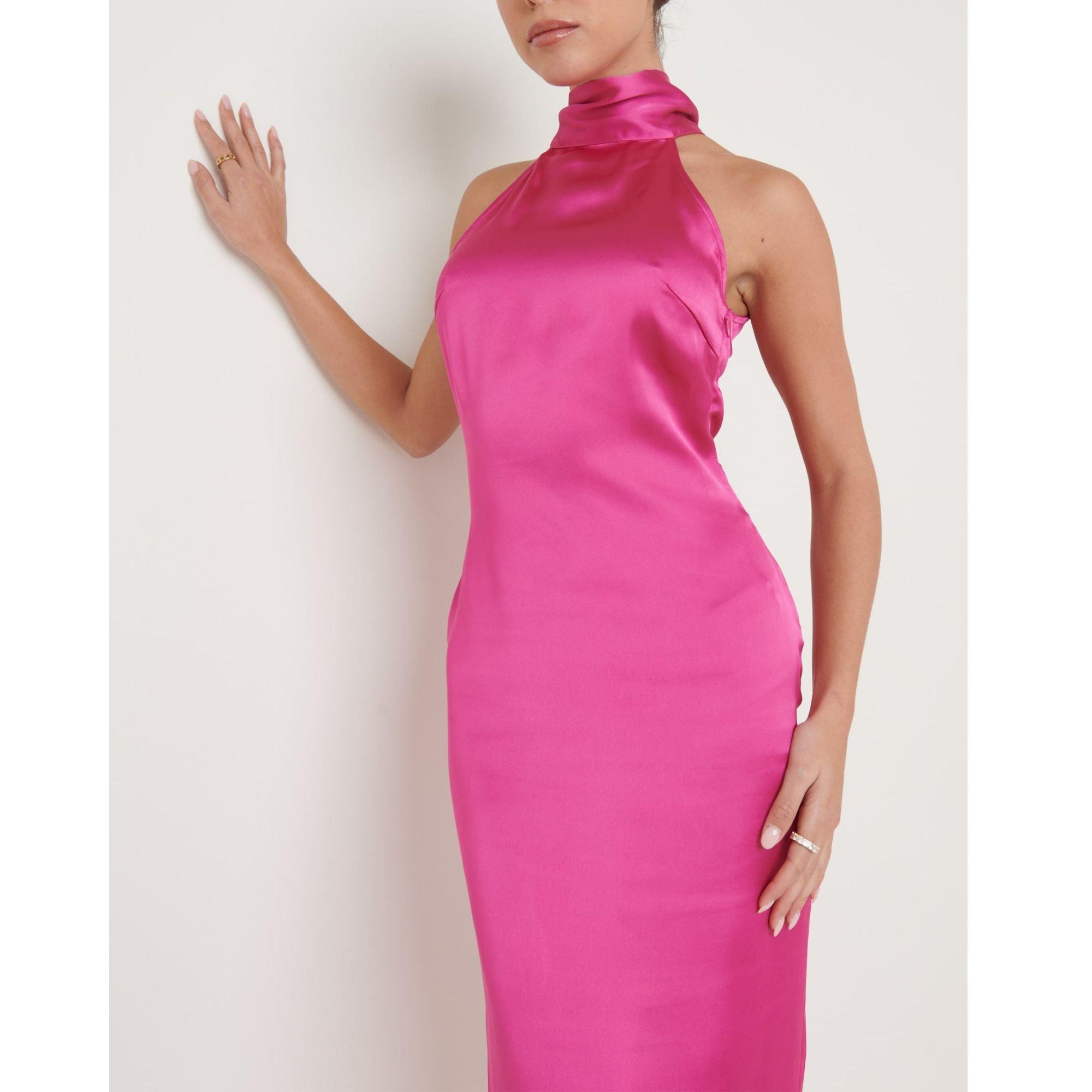 Fuchsia - Pretty Lavish - Women's Tie Detail Slinky Dress - 2
