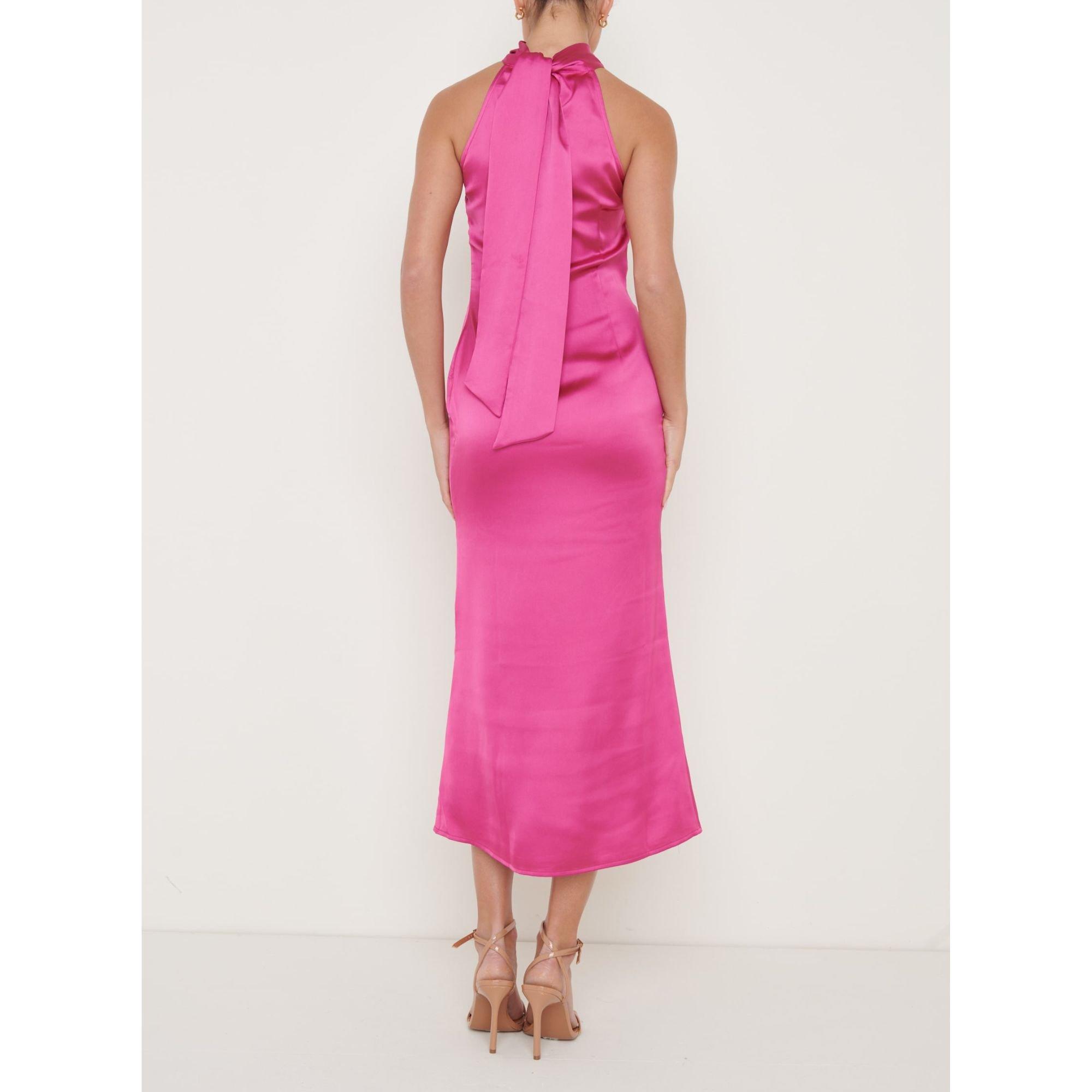 Fuchsia - Pretty Lavish - Women's Tie Detail Slinky Dress - 3