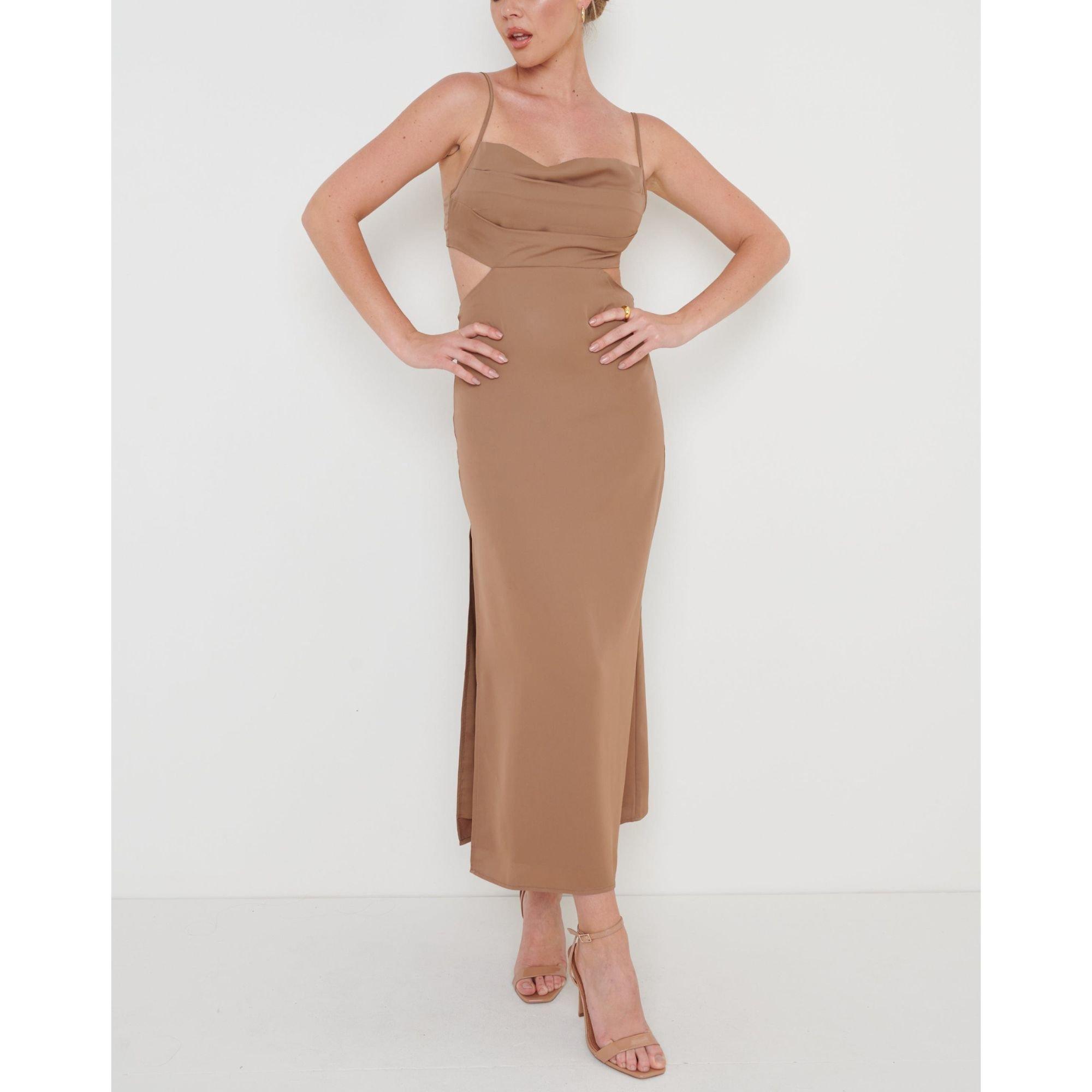 Brown - Pretty Lavish - Women's Reva Midi Cut Out Dress - 1