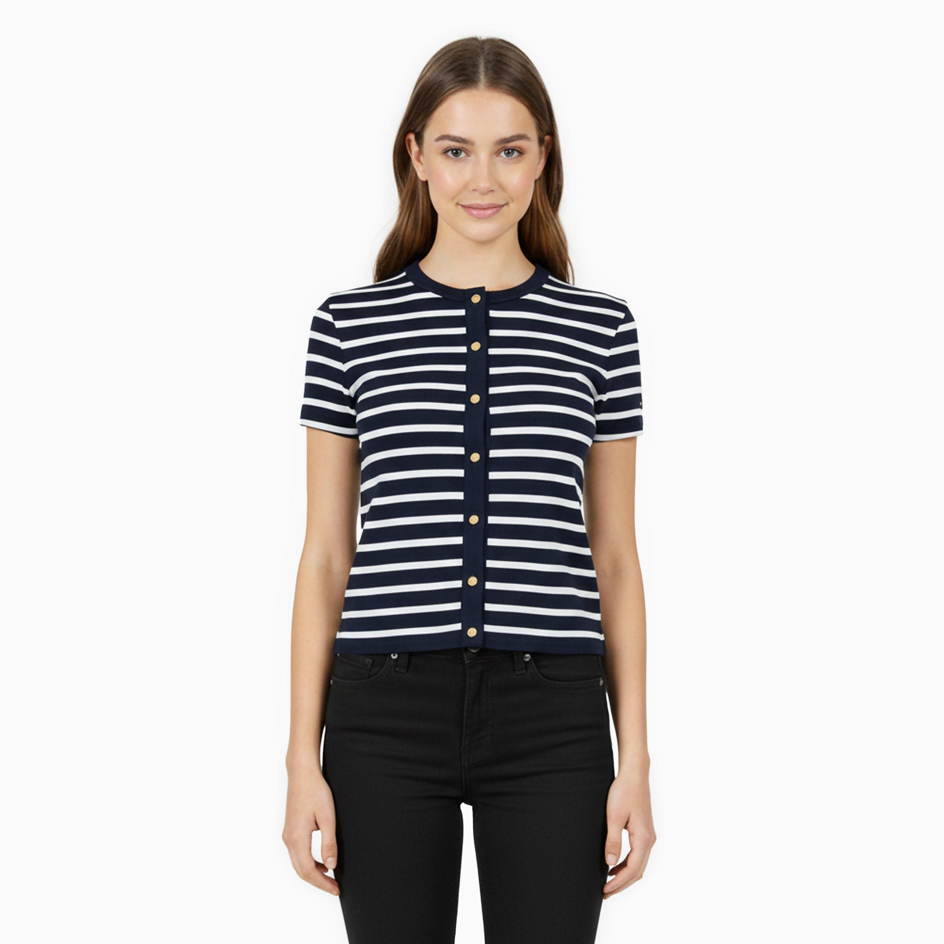 Dark Night/Ecru - Tommy Hilfiger - Women's Gold Button Slim Fit T-Shirt - 3