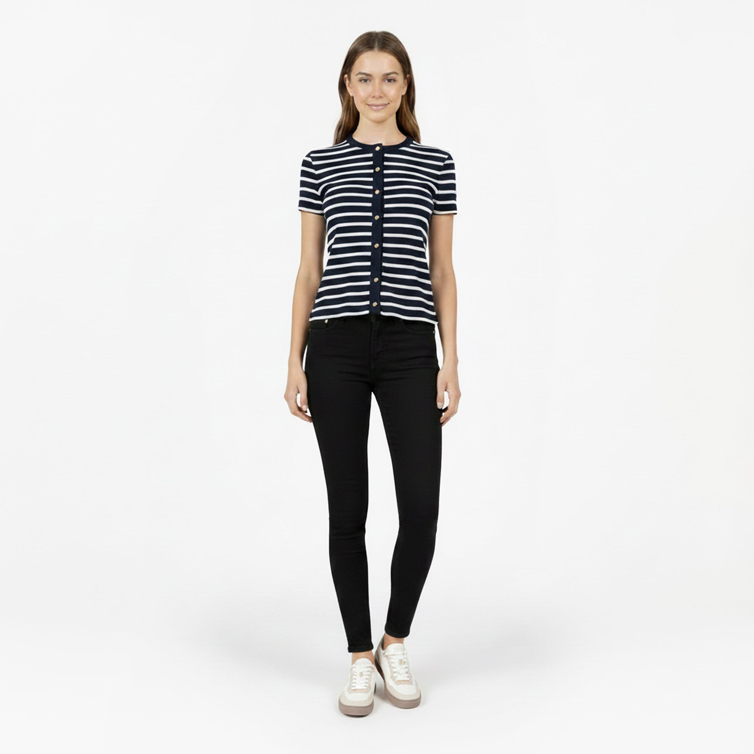 Dark Night/Ecru - Tommy Hilfiger - Women's Gold Button Slim Fit T-Shirt - 5