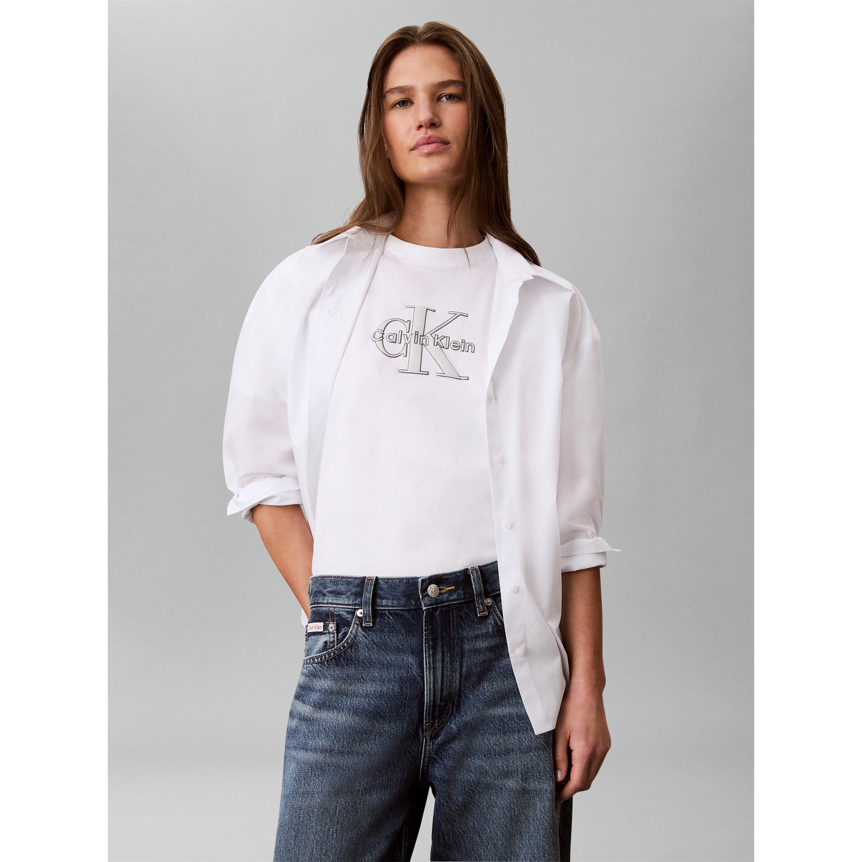 Glitter Wht 64 - Calvin Klein Jeans - Womens Logo T-Shirt - 3