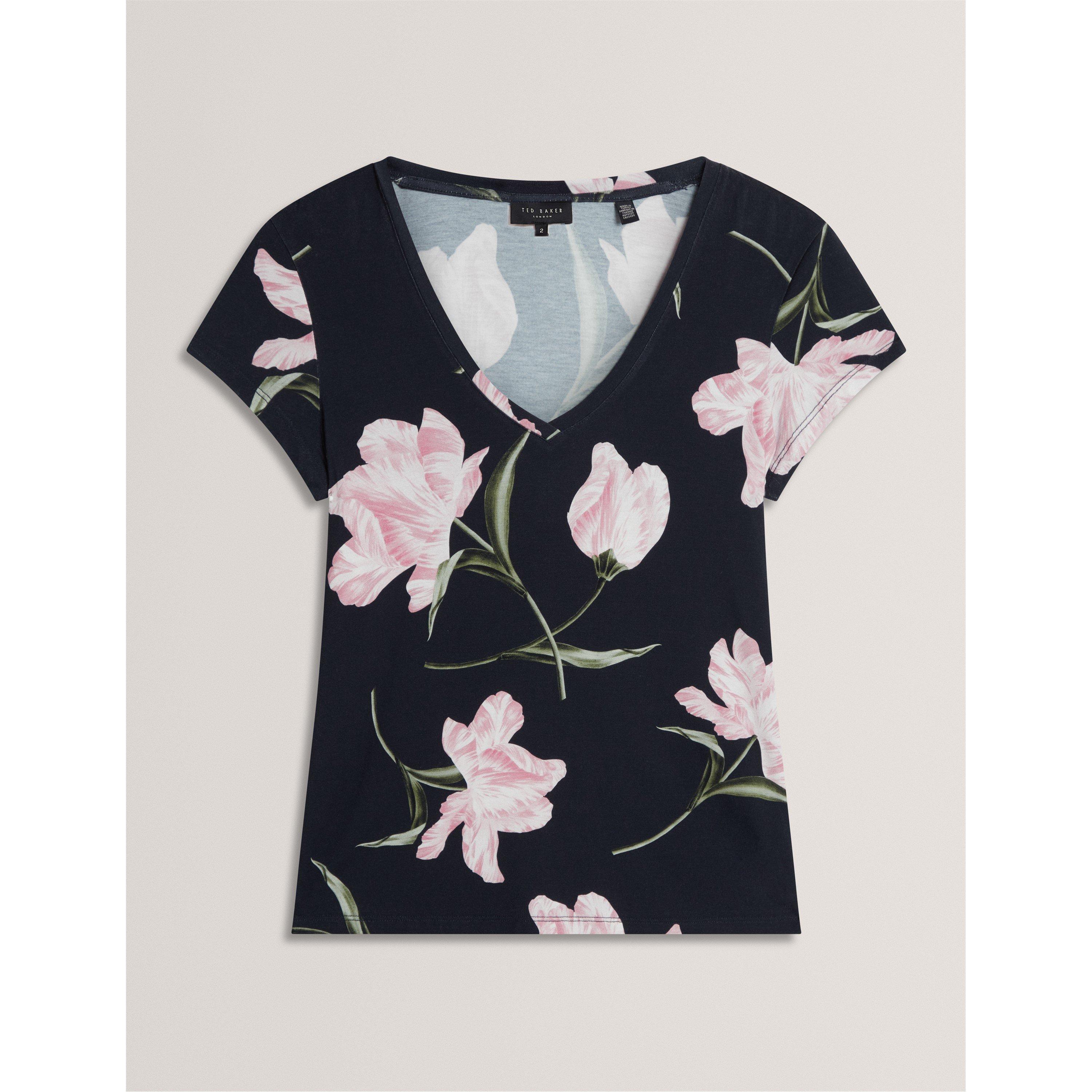 Navy - Ted Baker - Women's Printed Slim Fit T-Shirt - 1