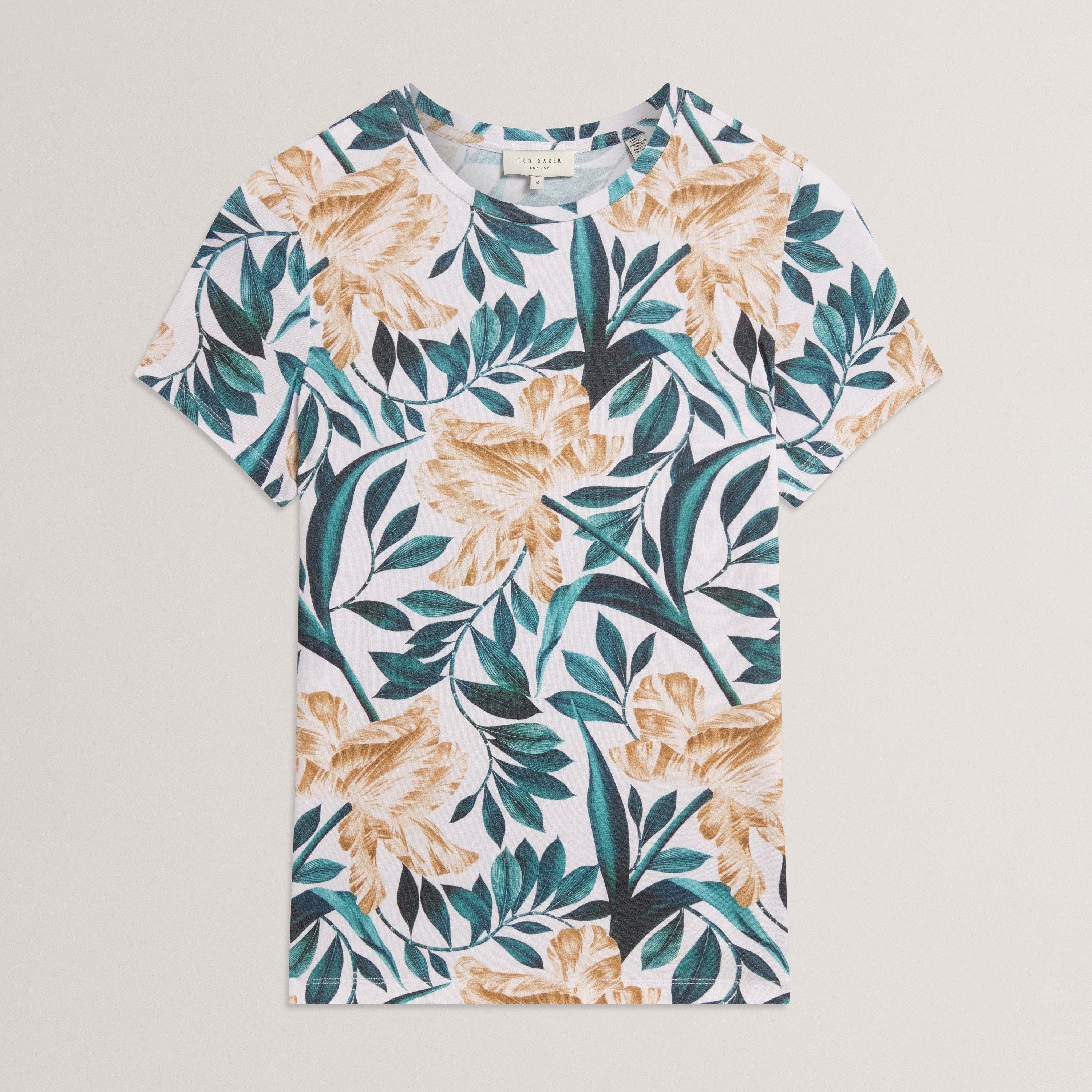 Cream - Ted Baker - Women's Printed Slim Fit T-Shirt - 1