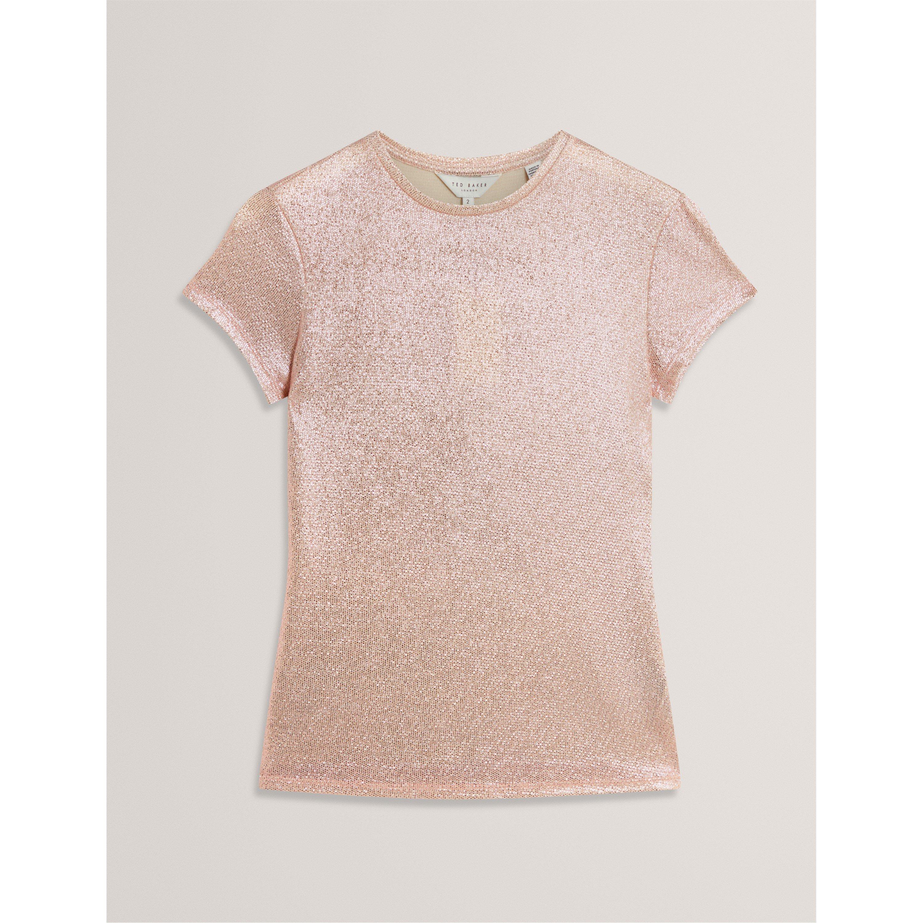 Pink - Ted Baker - Women's Metallic Short Sleeve Slim Fit T-Shirt - 1