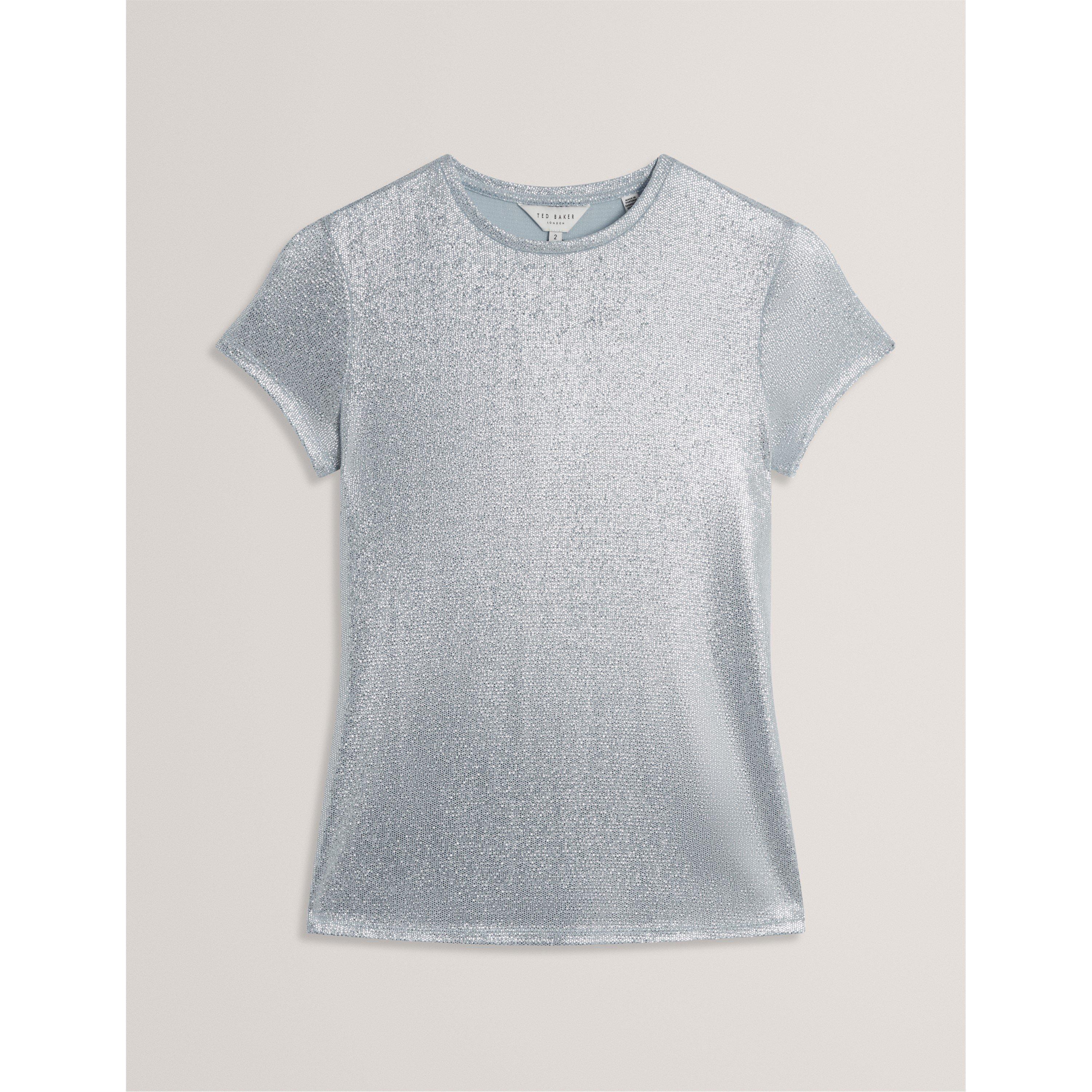 Ted Baker Women's Metallic Short Sleeve Slim Fit T-Shirt - Blue - 10 (S)